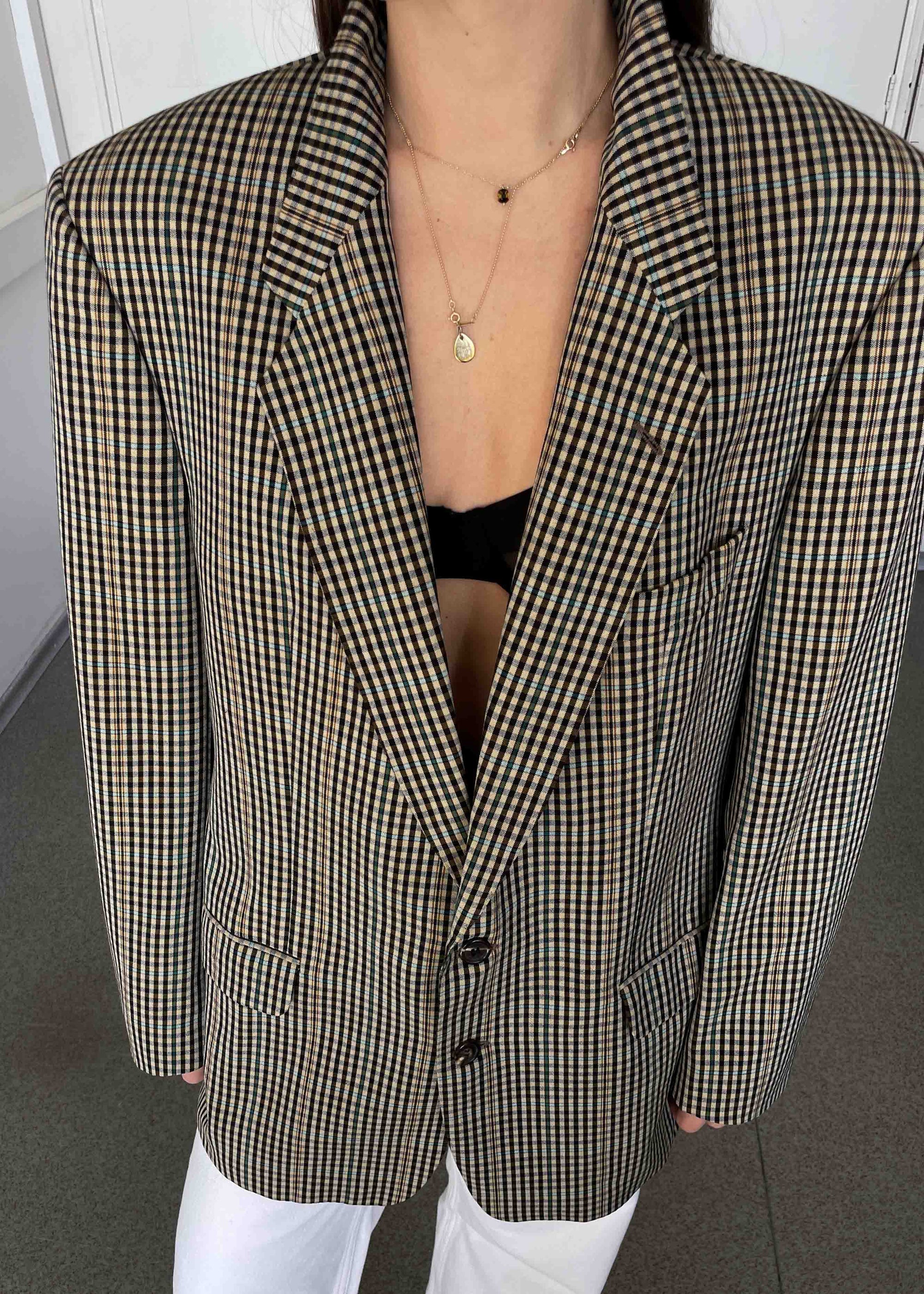 Vintage Multicoloured Checked Oversized Blazer