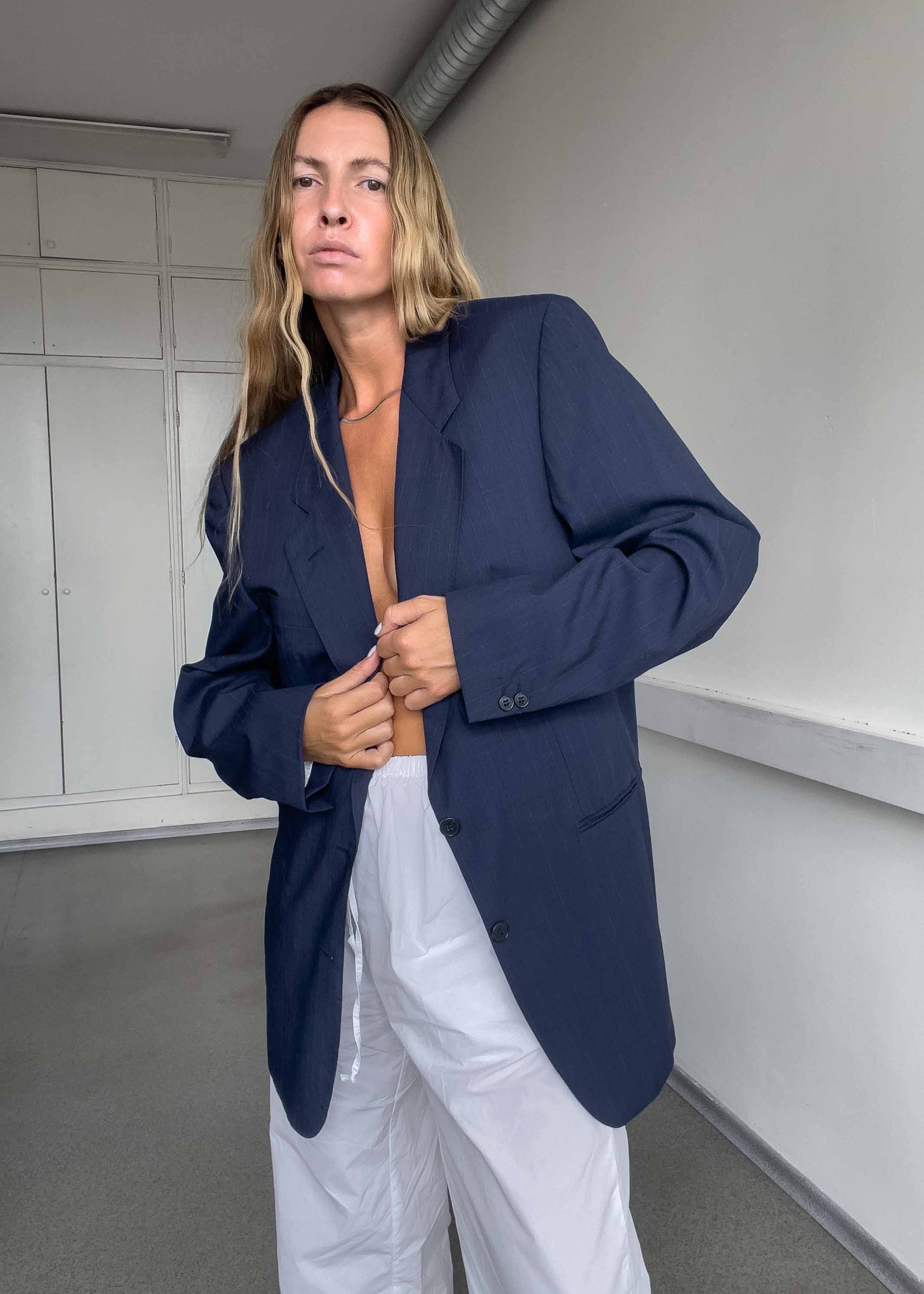 Vintage Blue Checked Oversized Blazer