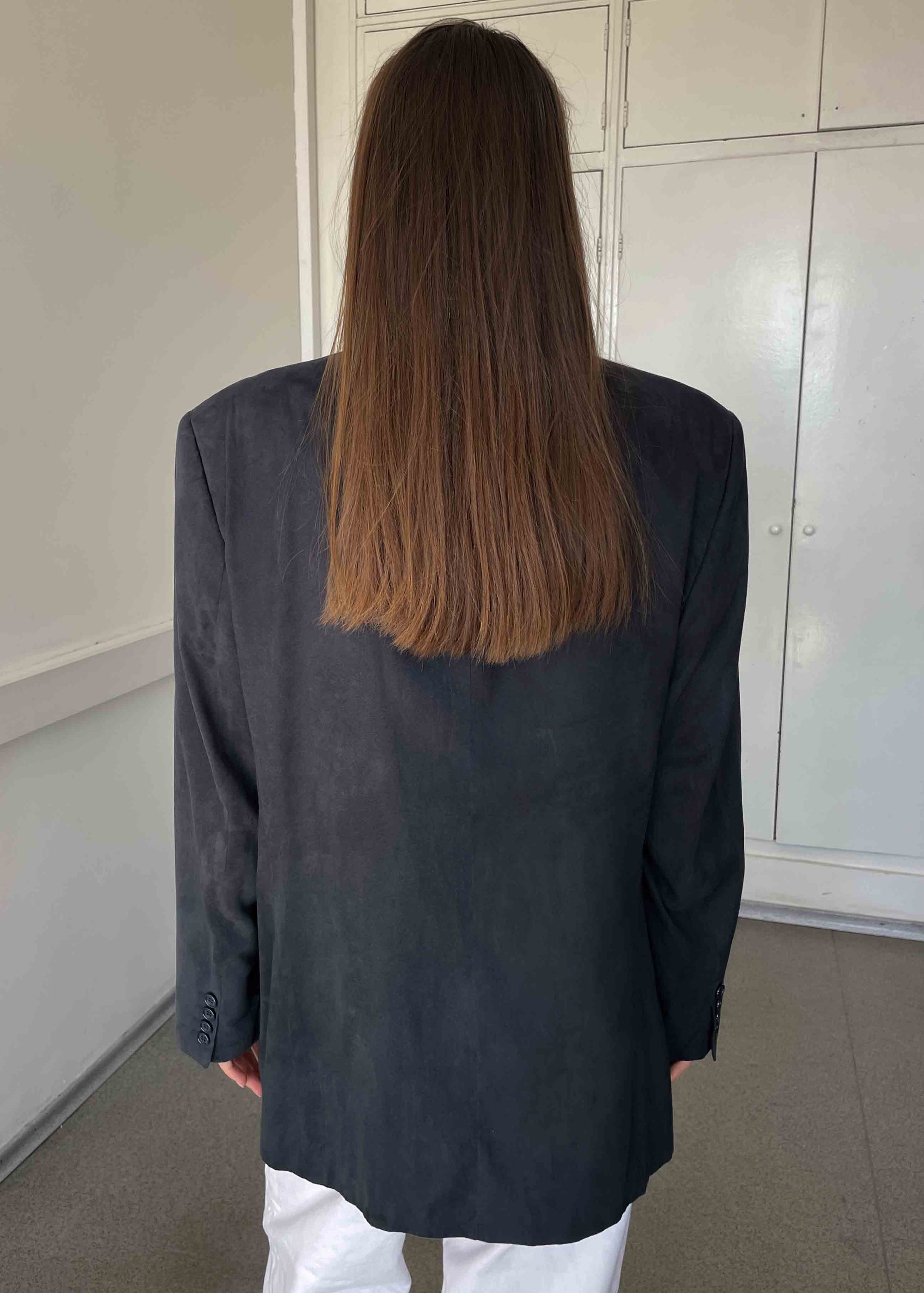 Vintage Dark Grey Oversized Faux Suede Blazer
