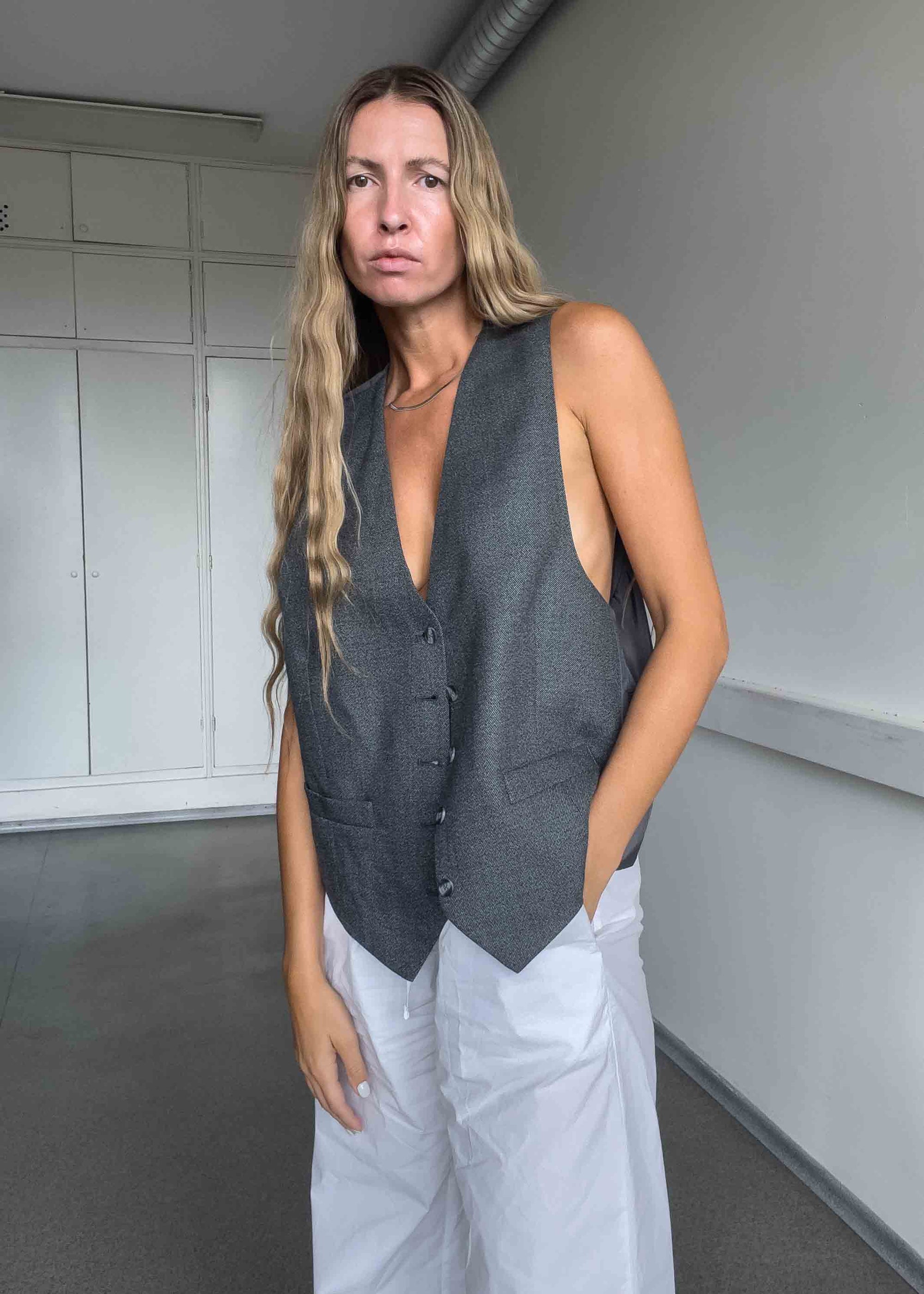 Vintage Grey Oversized Classy Vest
