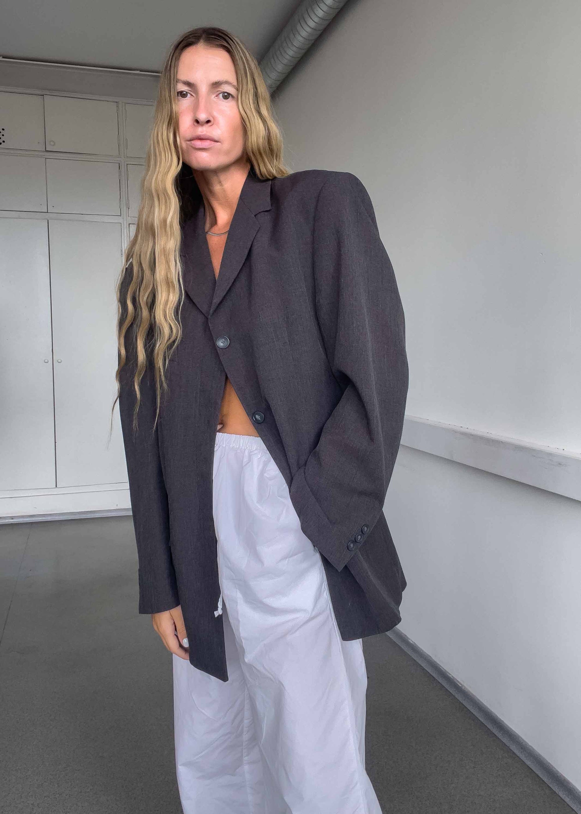 Vintage Grey Oversized Blazer with Purple Tone