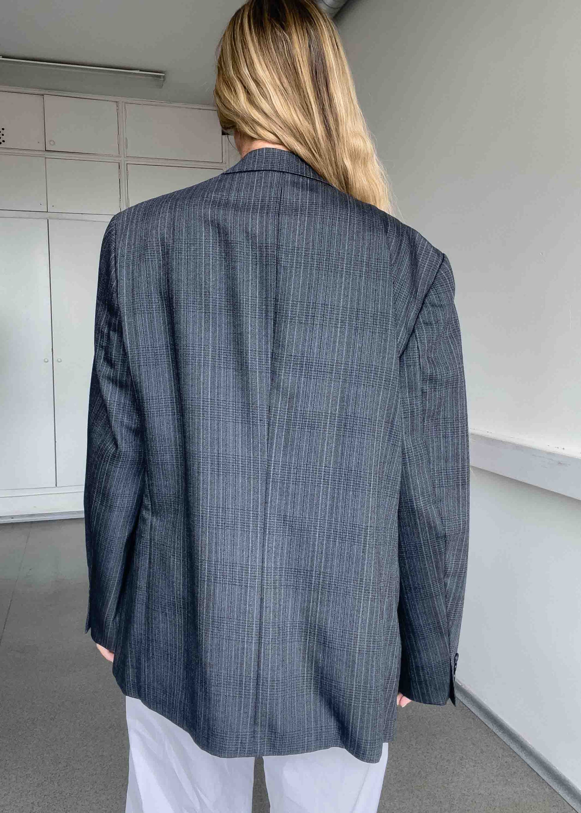Vintage Grey Checked Oversized Blazer
