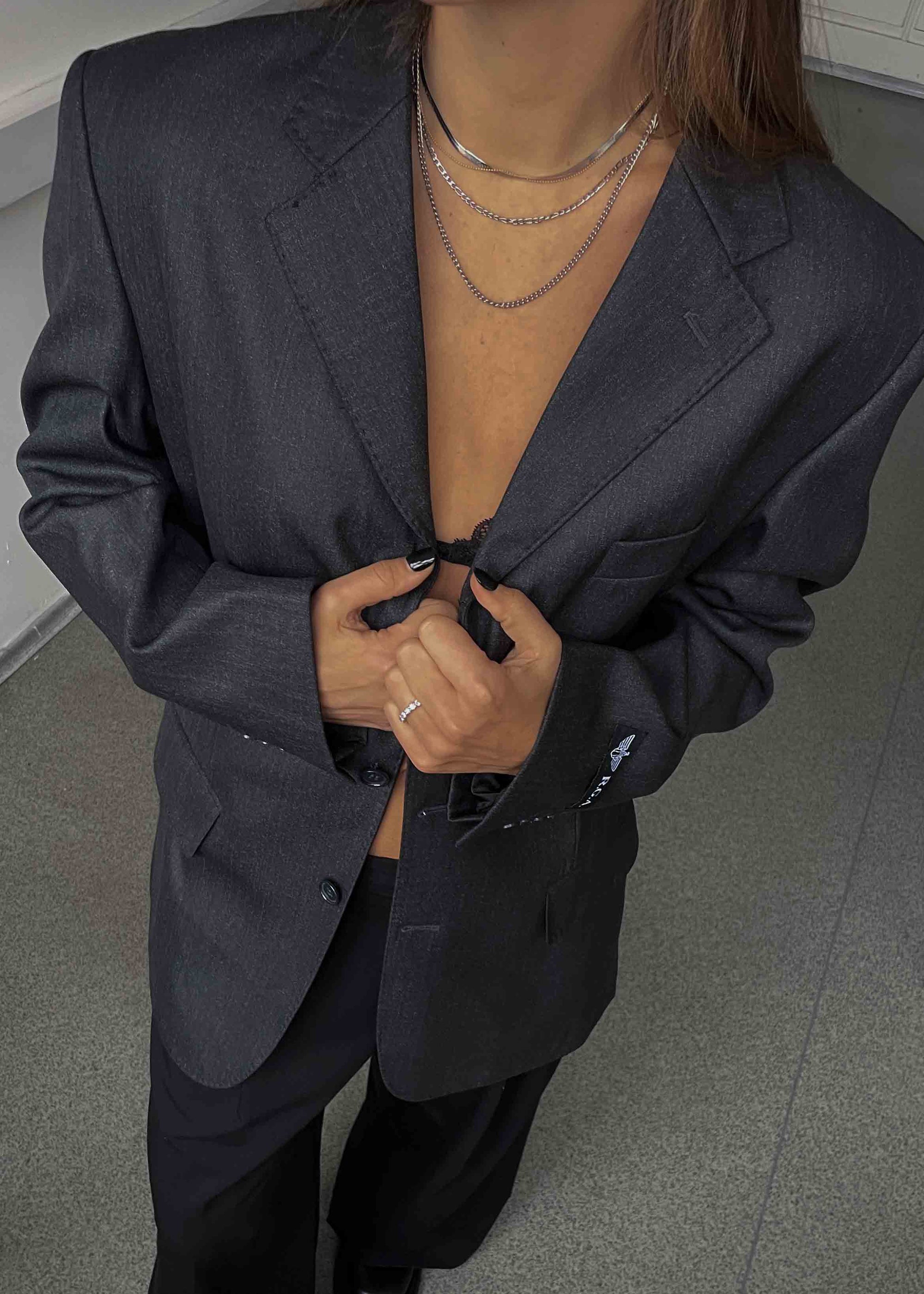 Vintage Grey Oversized Festive Blazer