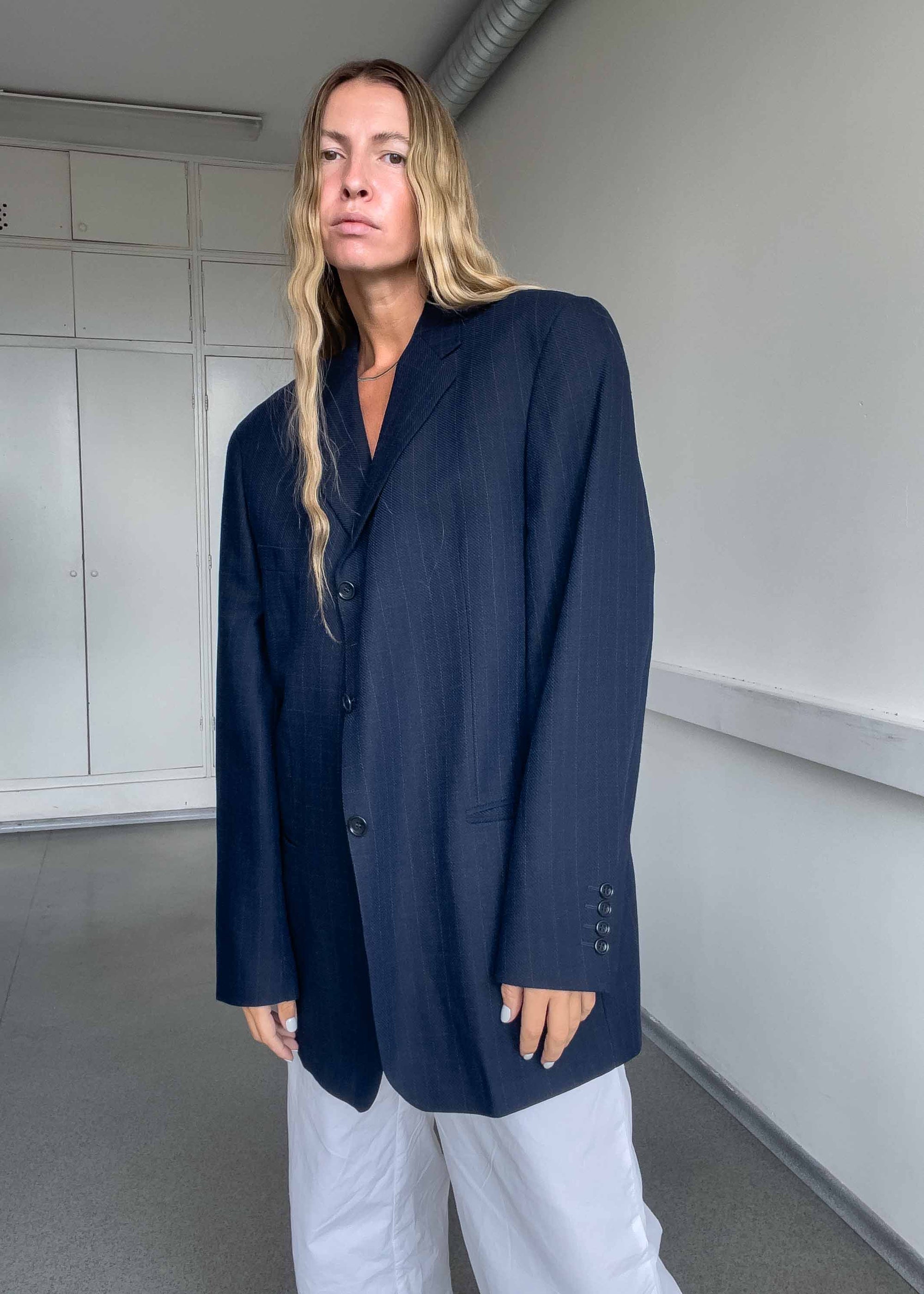 Vintage Blue Checked Oversized Blazer