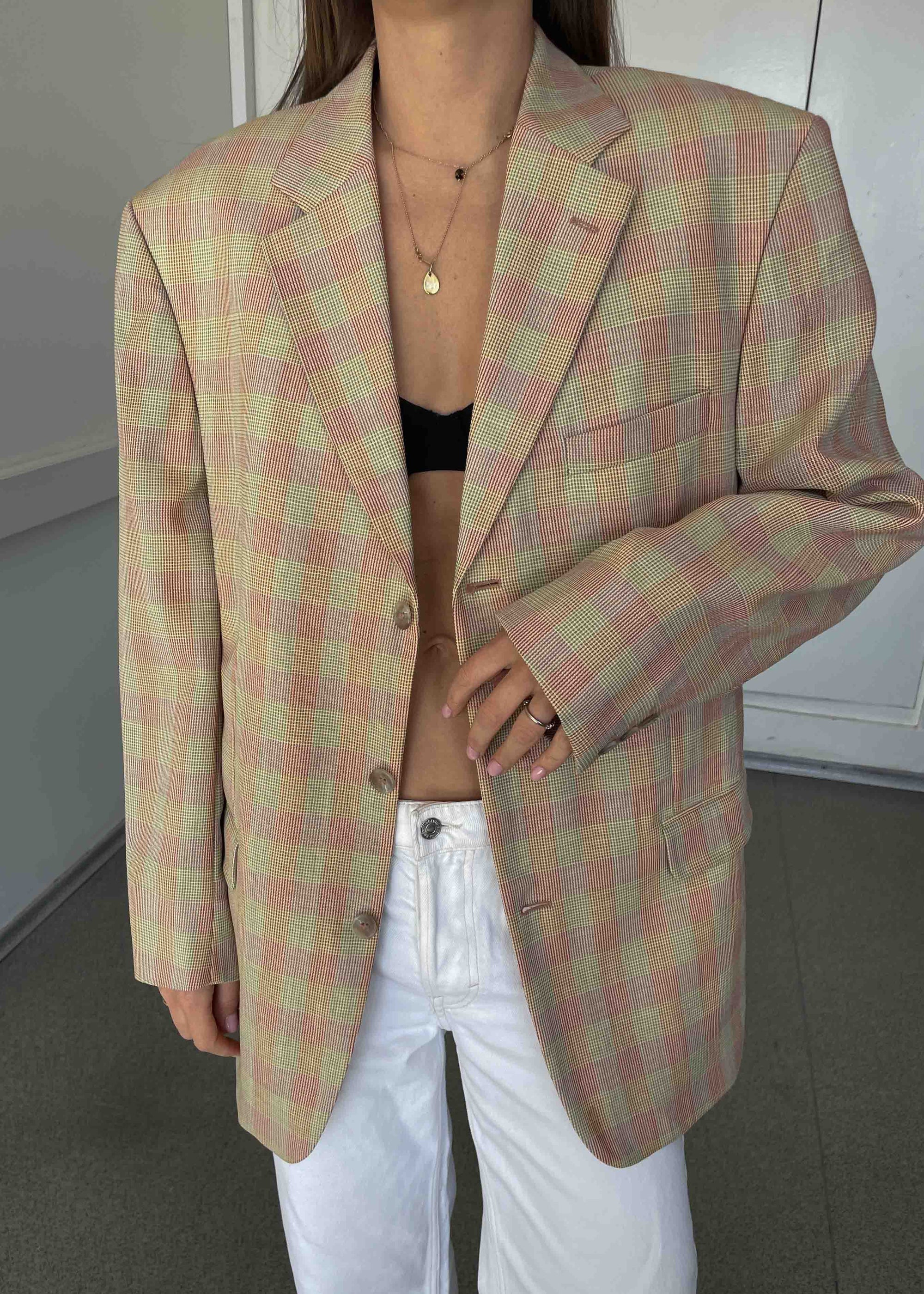 Vintage Multicoloured Checked Oversized Blazer