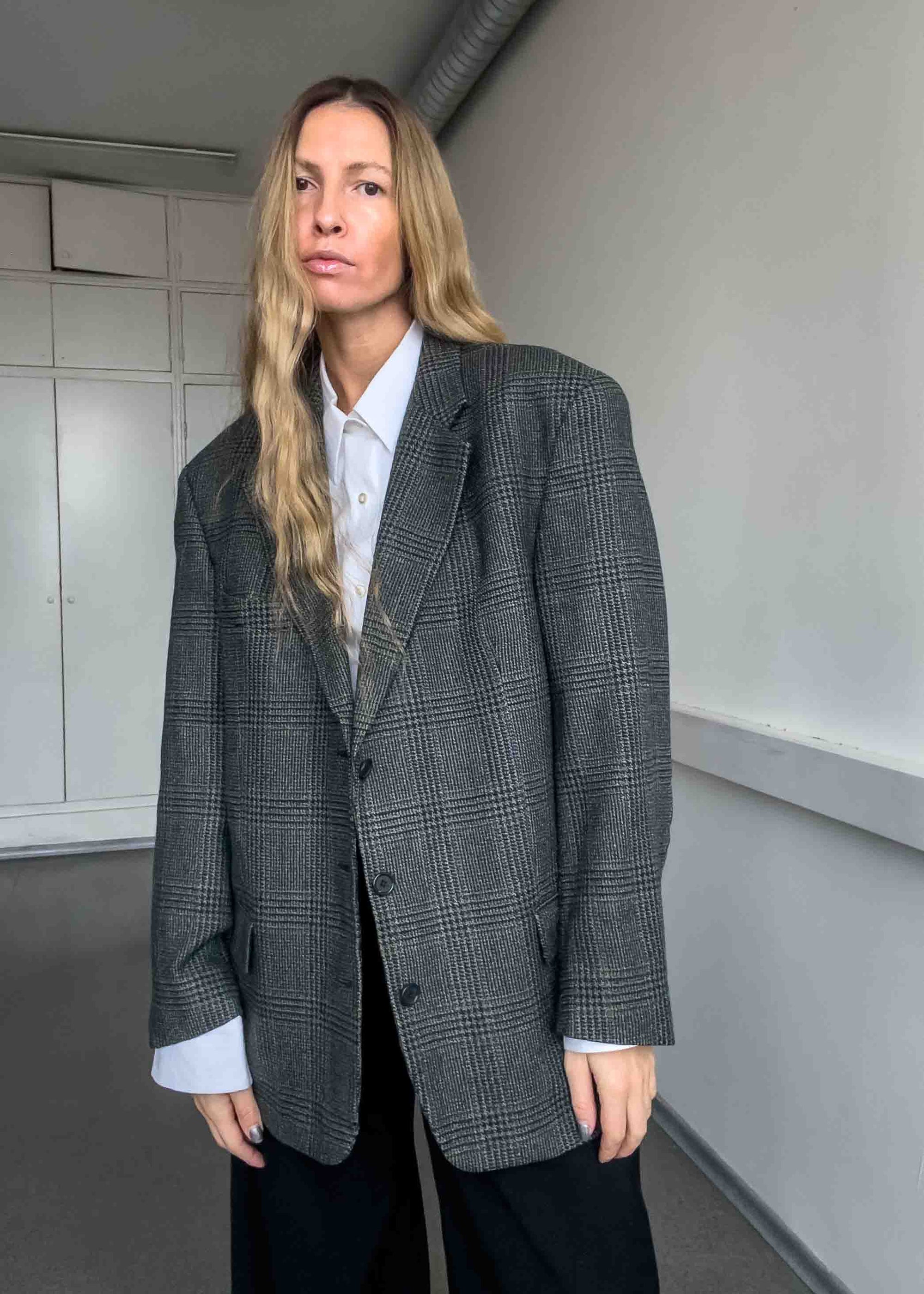 Vintage Green Checked Oversized Blazer
