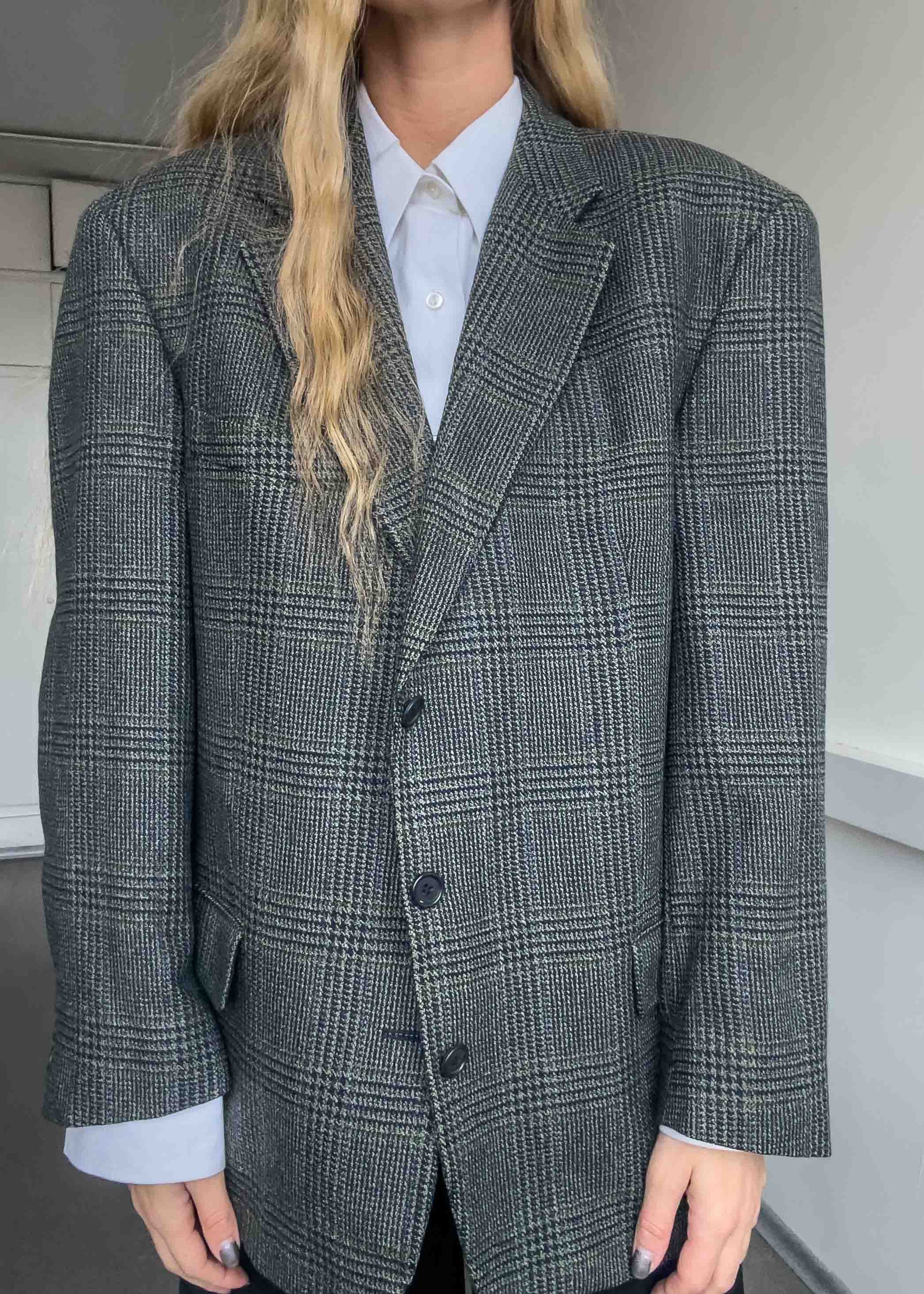 Vintage Green Checked Oversized Blazer