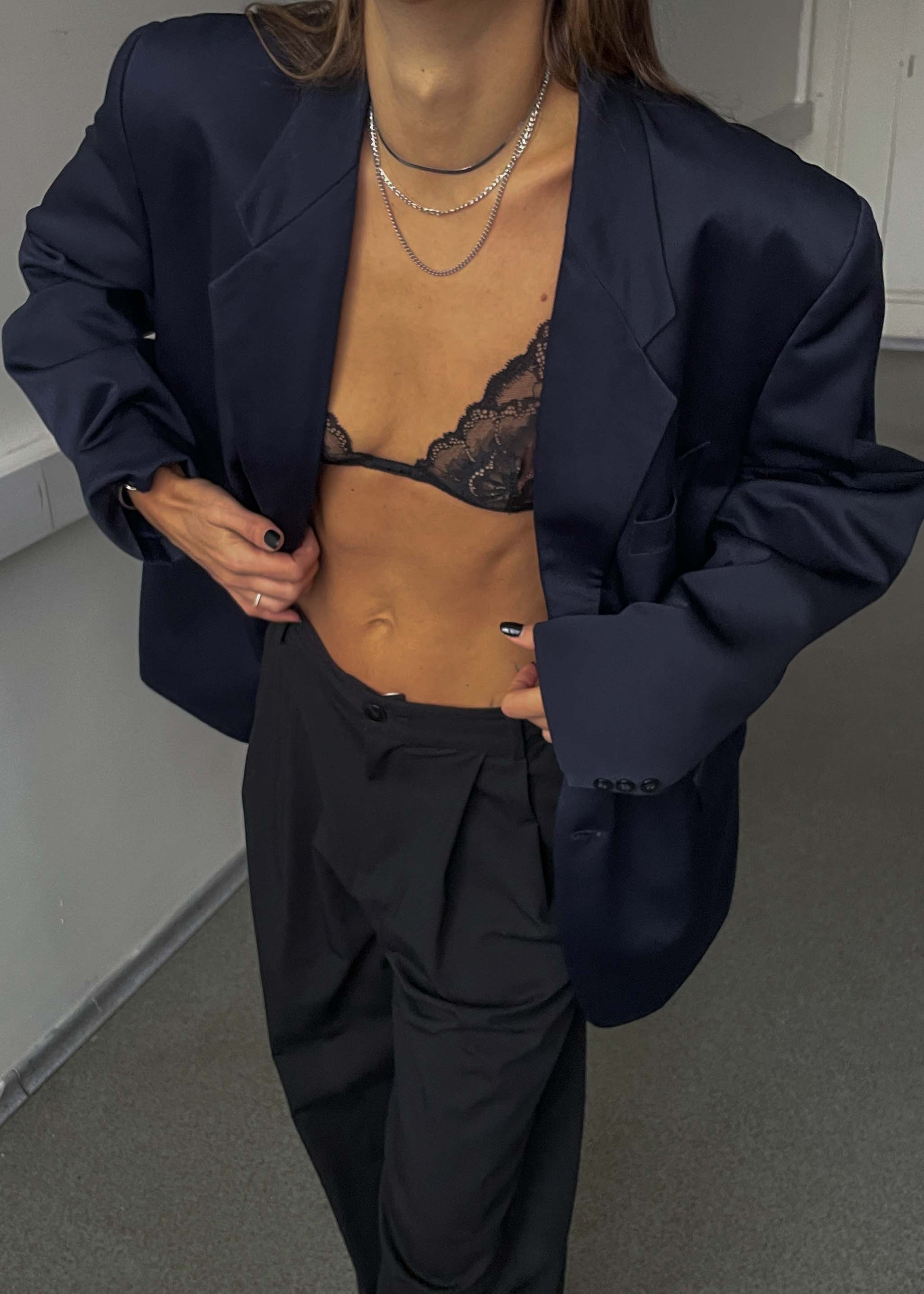 Vintage Navy Blue Oversized Glossy Finish 100% WOOL Blazer