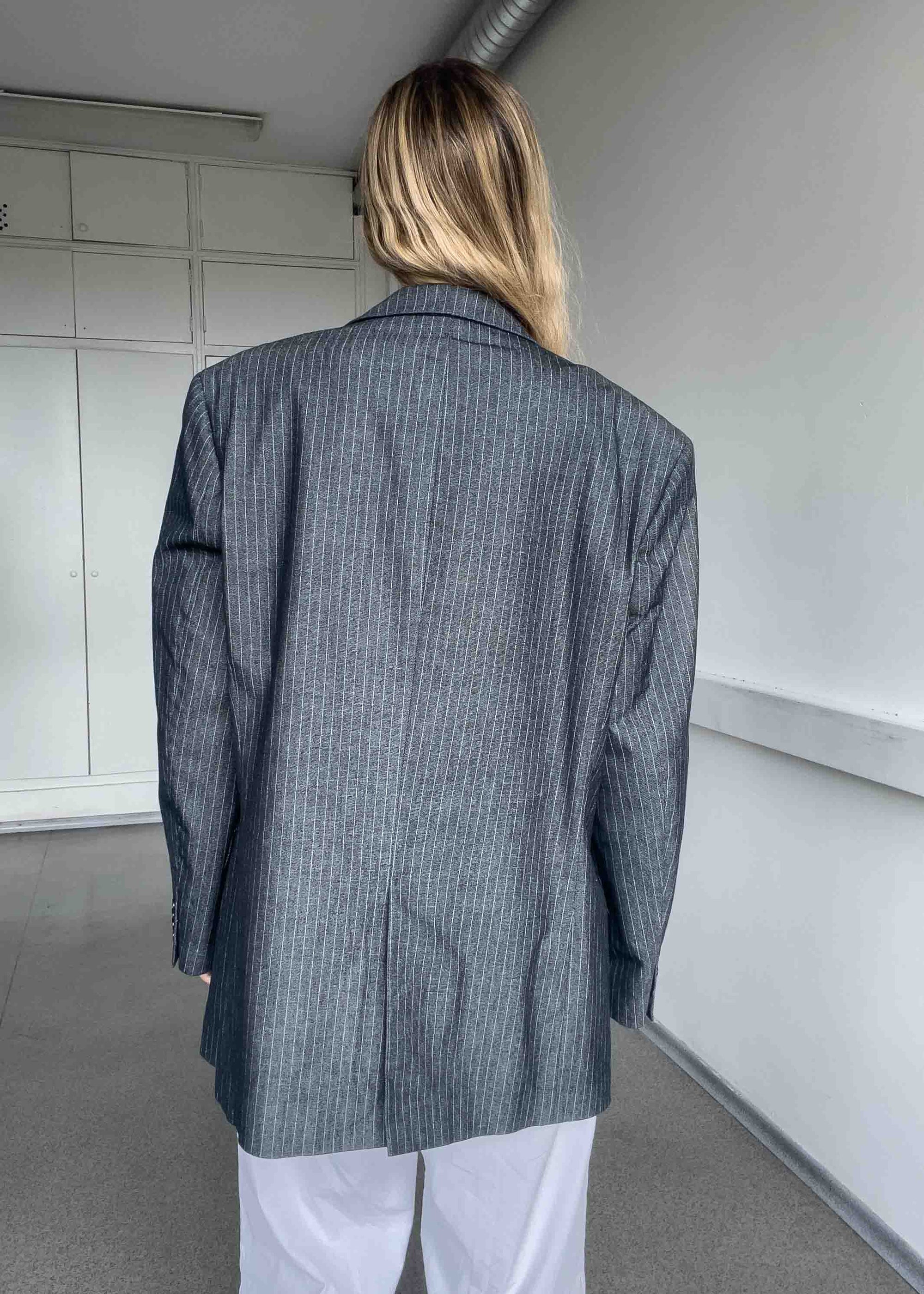 Vintage Silver Grey Stripy Oversized Blazer