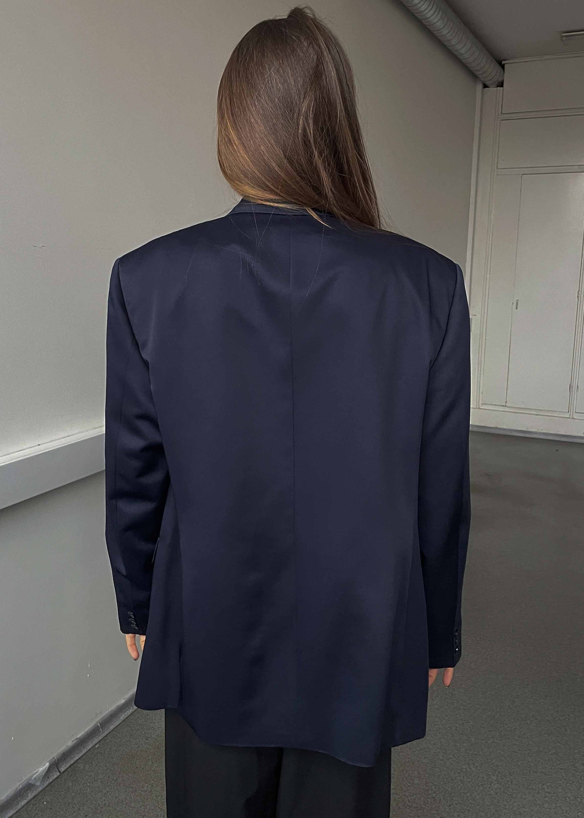Vintage Navy Blue Oversized Glossy Finish 100% WOOL Blazer