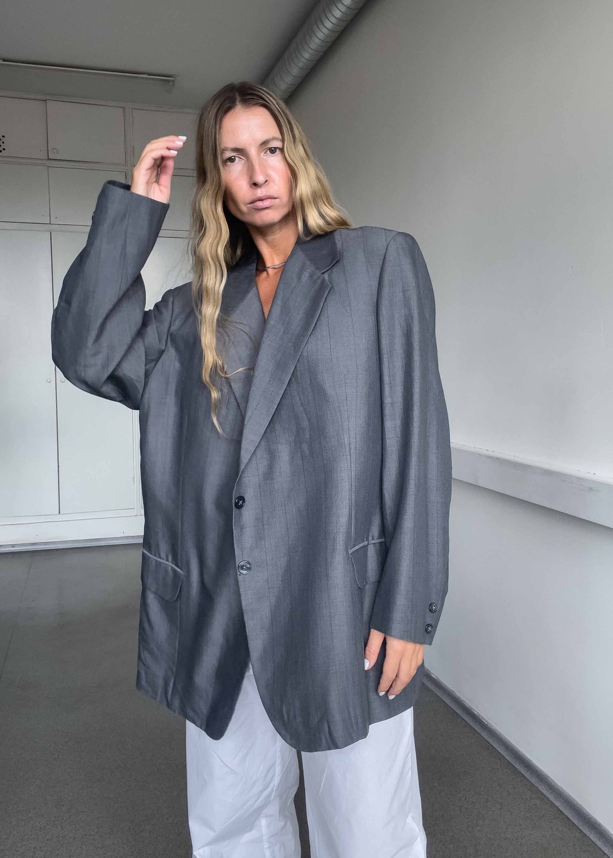 Vintage Oversized Blazer in Grey & Blue Tones