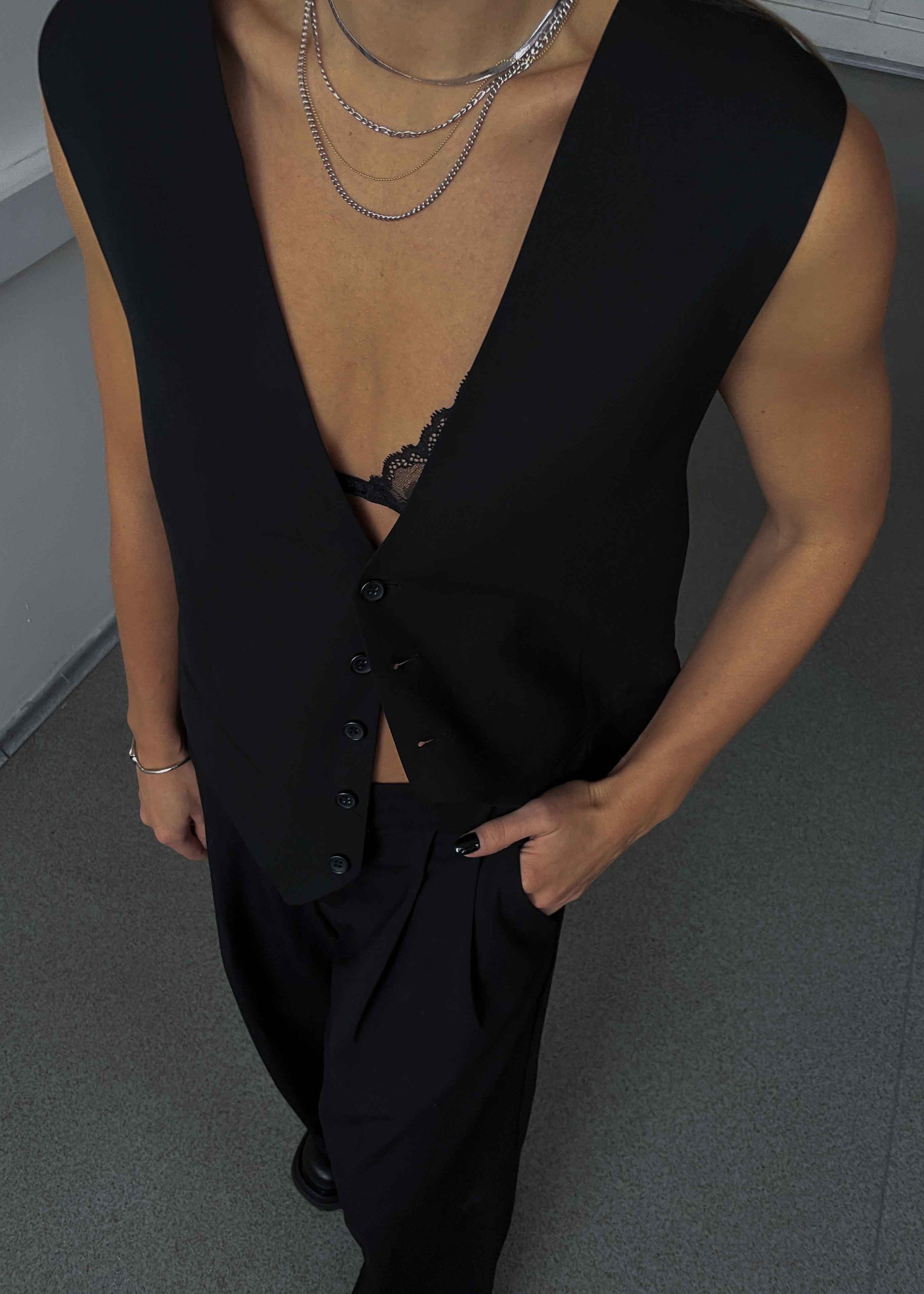 Vintage Black Oversized Festive Vest