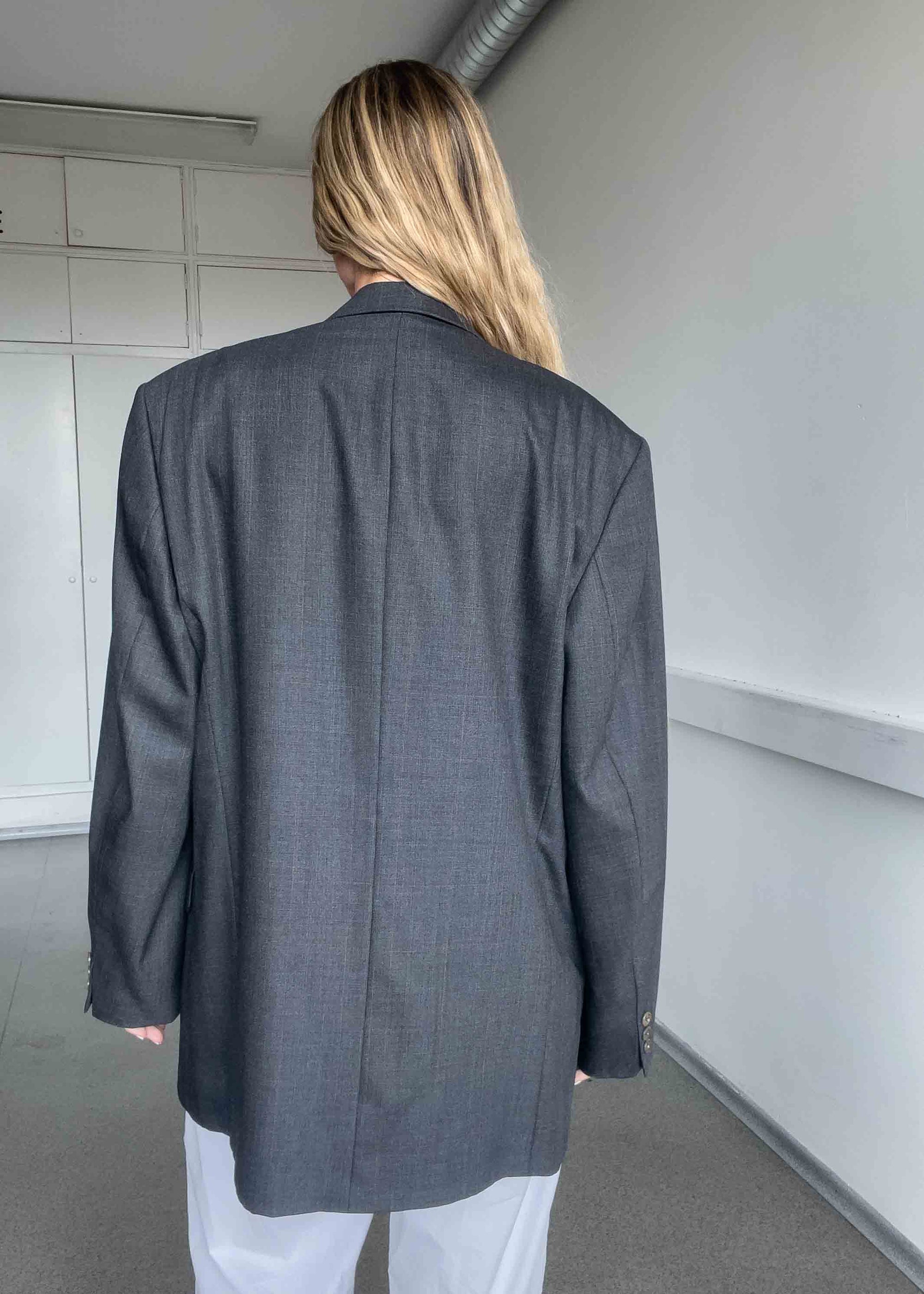 Vintage Grey Checked Oversized Blazer