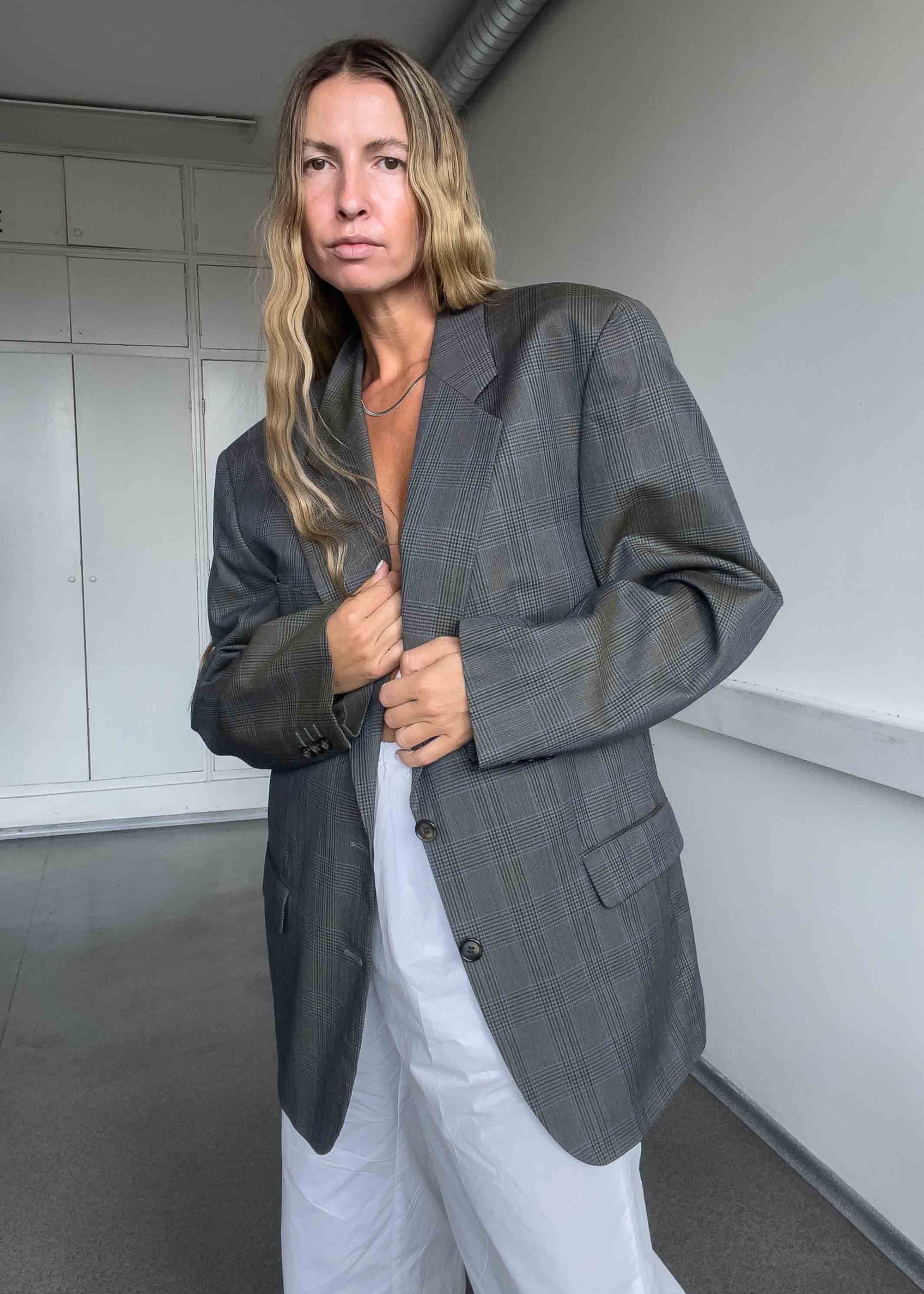 Vintage Green Checked Oversized Blazer