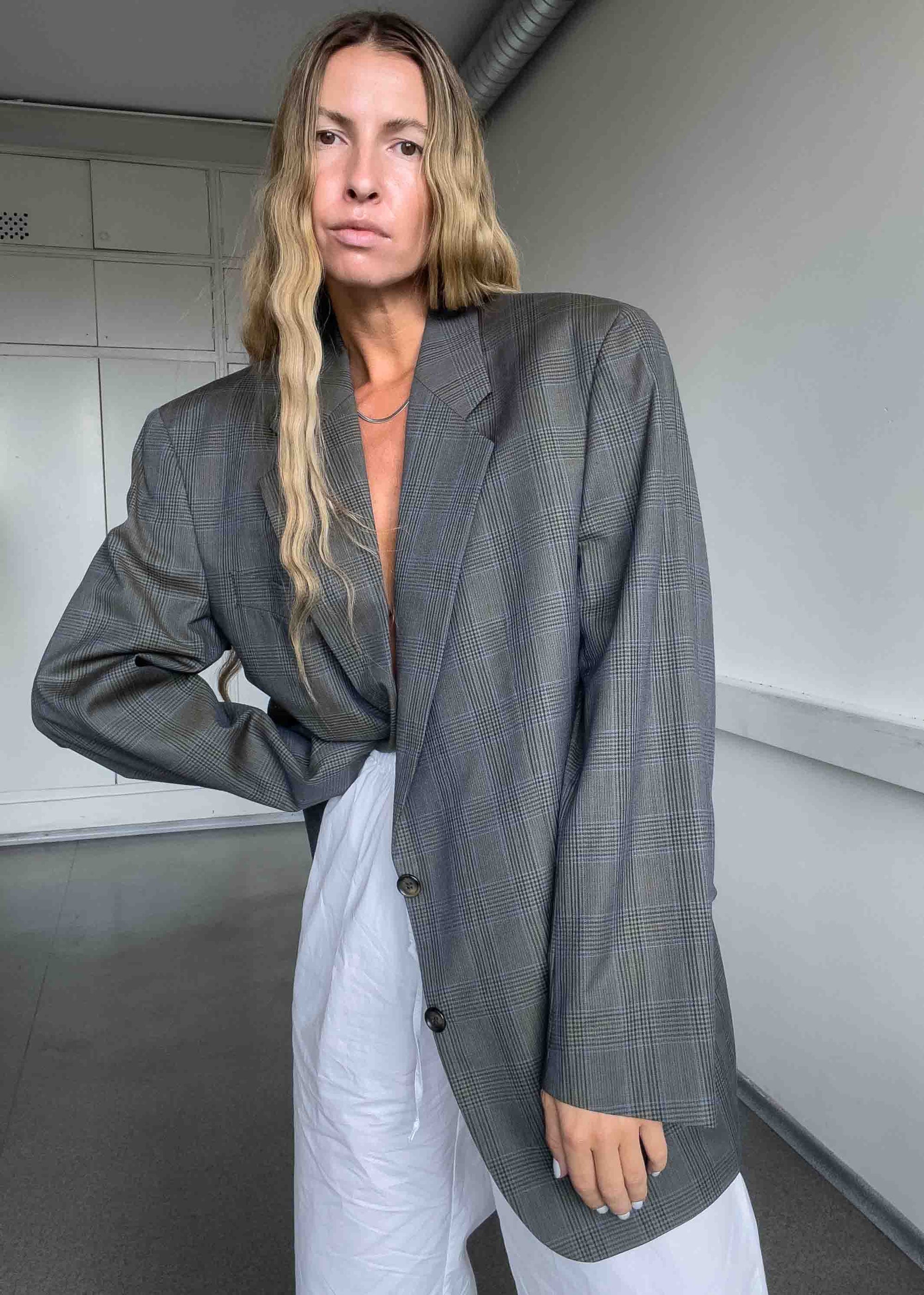 Vintage Green Checked Oversized Blazer