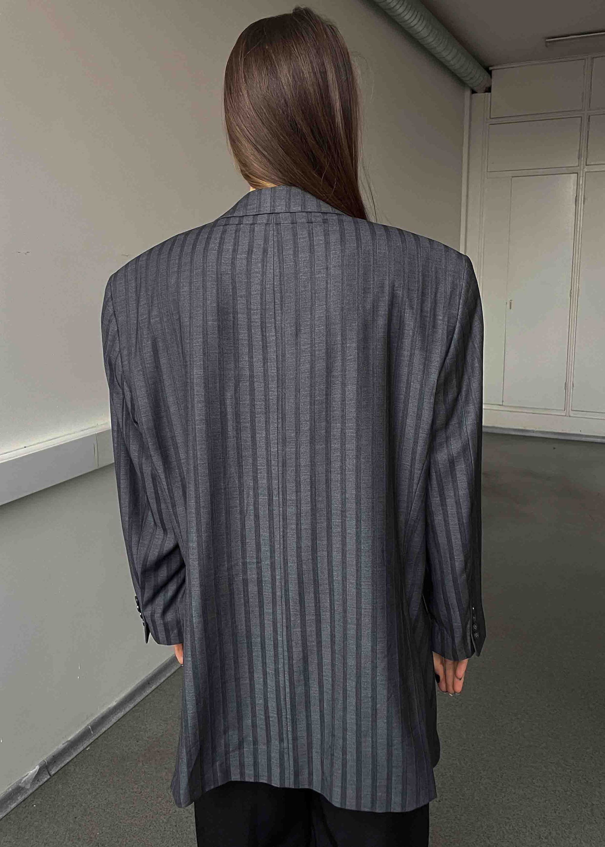 Vintage Grey Stripy Oversized Festive Blazer