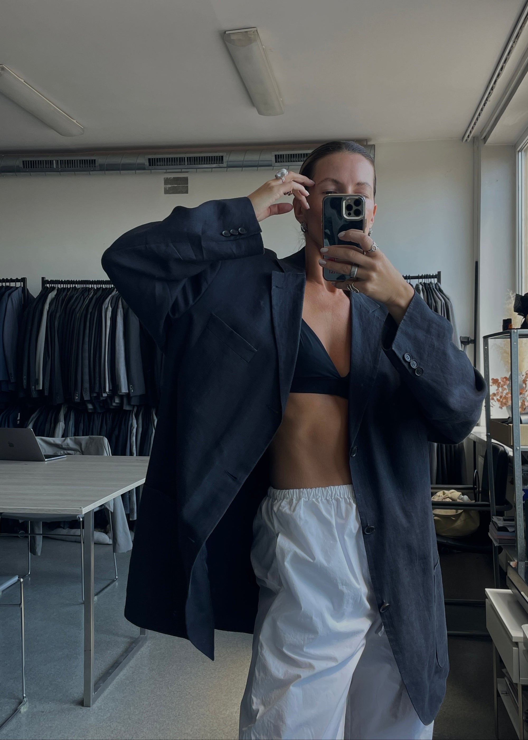 Vintage Faded Black Oversized Linen Blazer  by HUGO BOSS