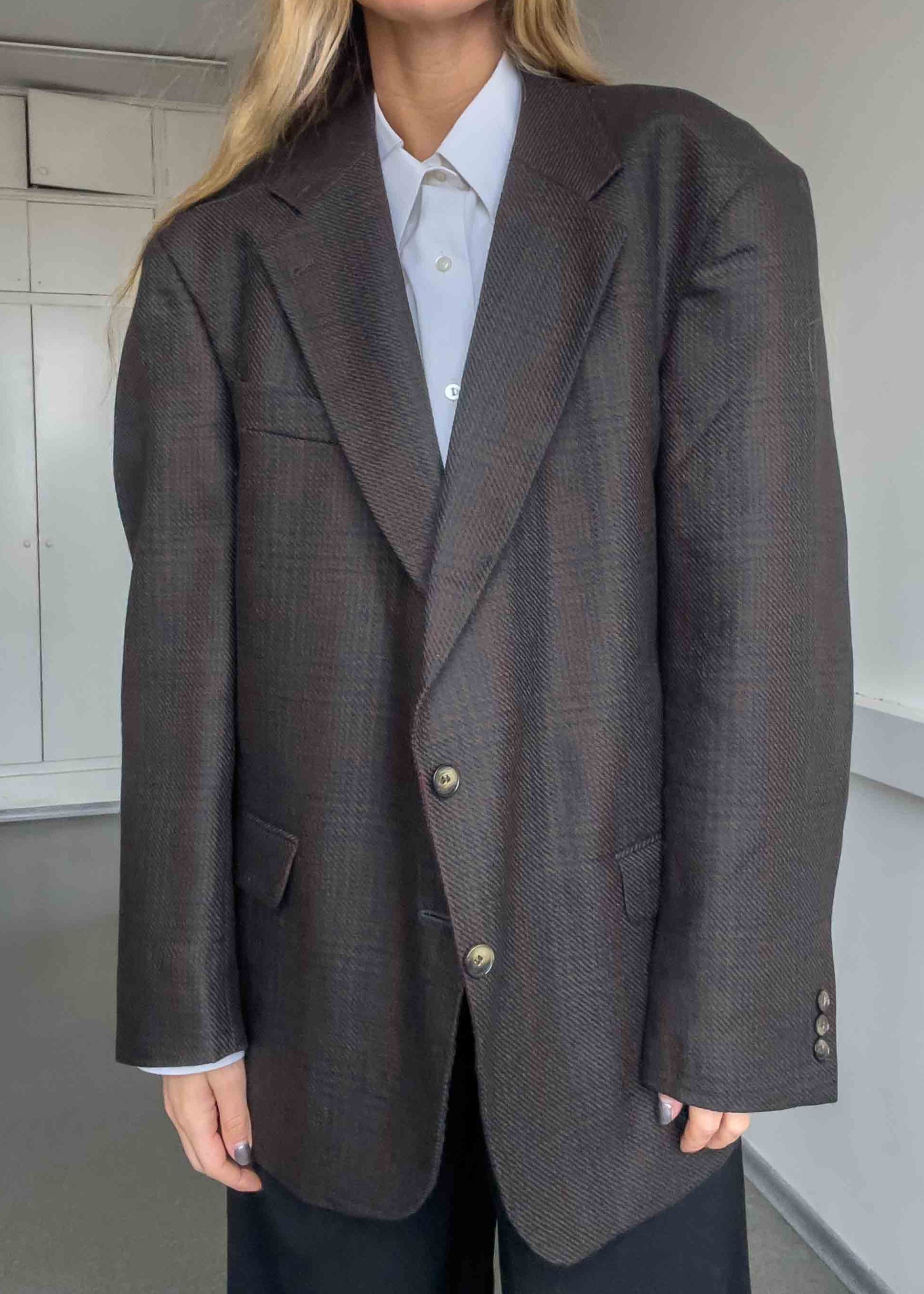Vintage Brown Checked Oversized Blazer
