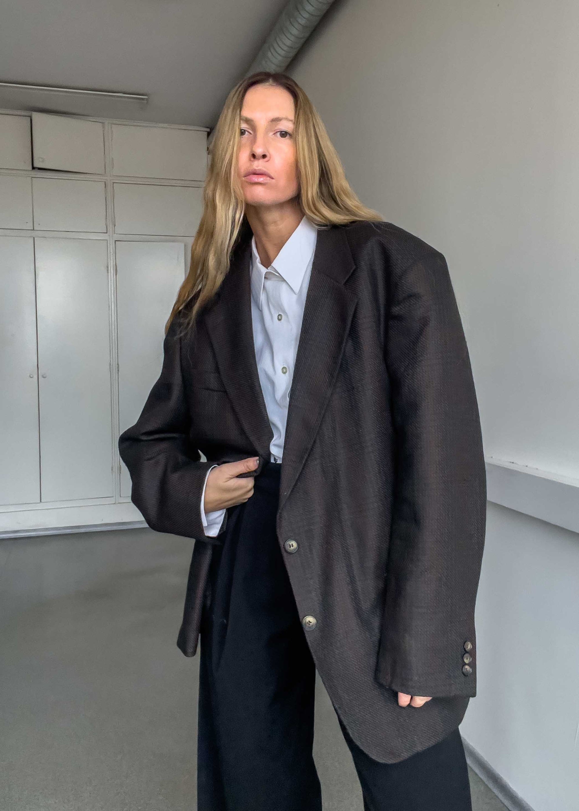 Vintage Brown Checked Oversized Blazer