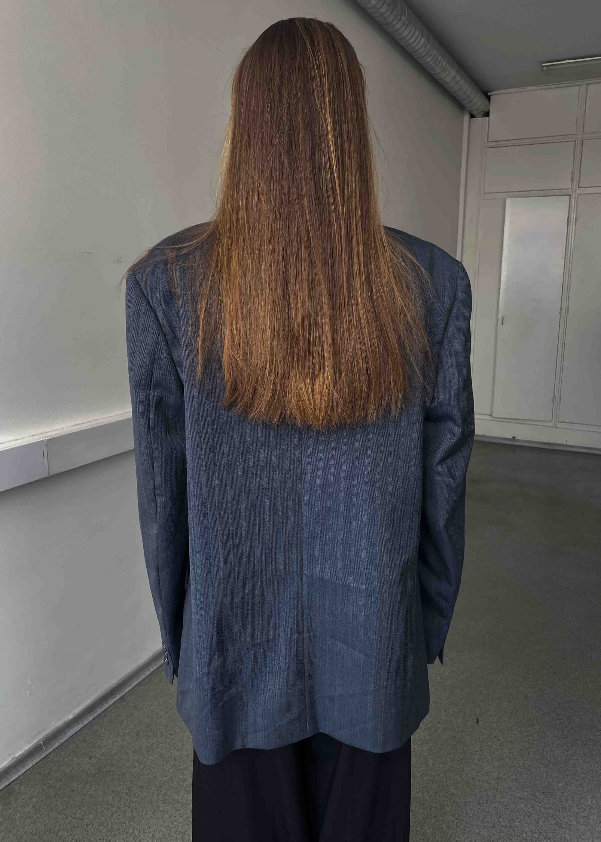 Vintage Blue Striped Oversized Double Breasted Blazer