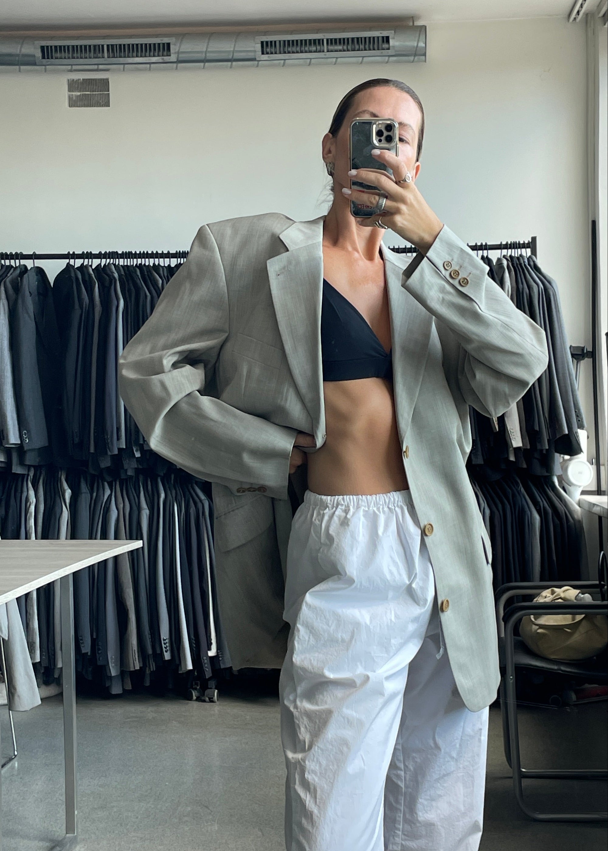 Vintage Sage Grey Oversized Light Weight Blazer