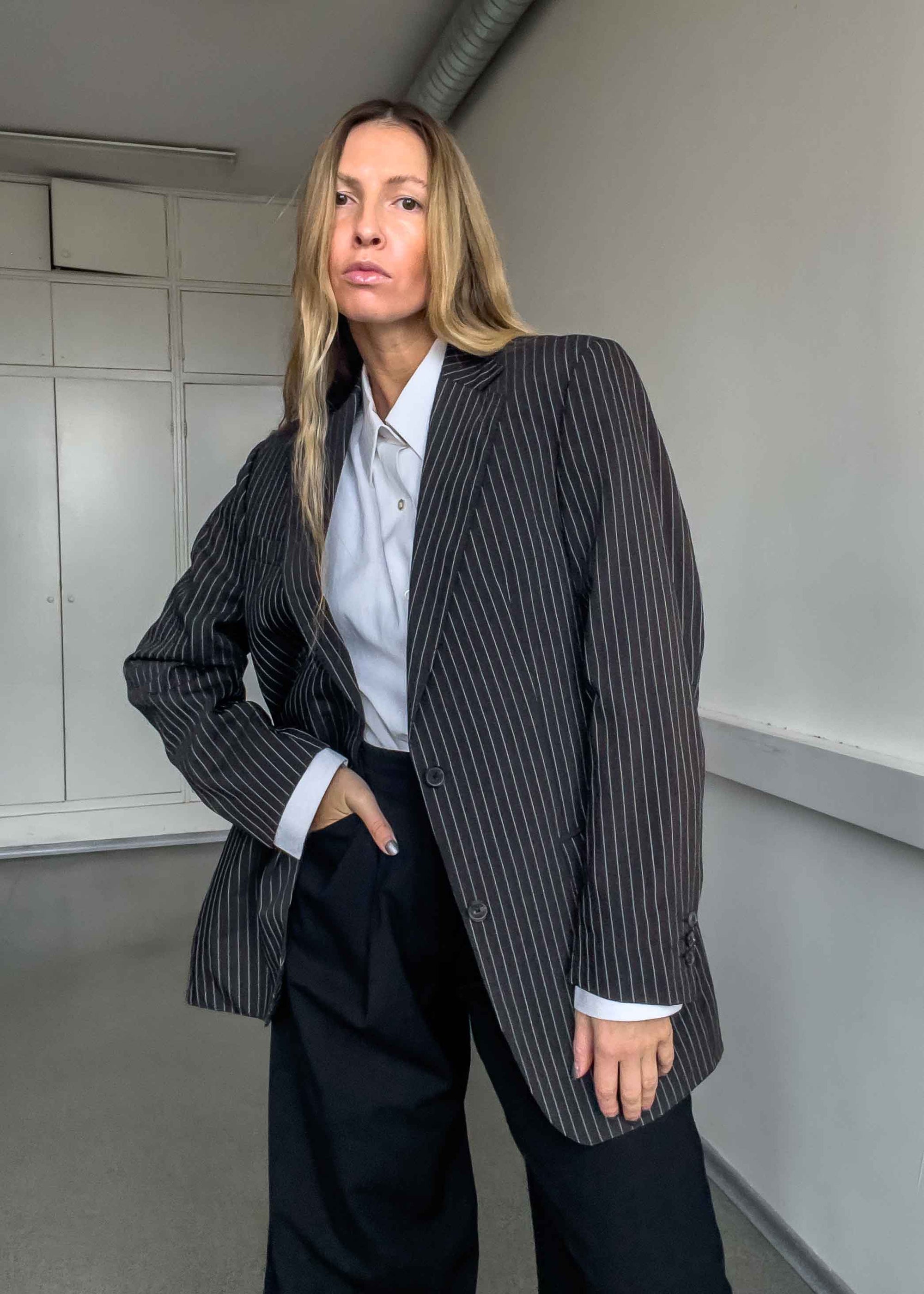 Vintage Brown Stripy Oversized Blazer