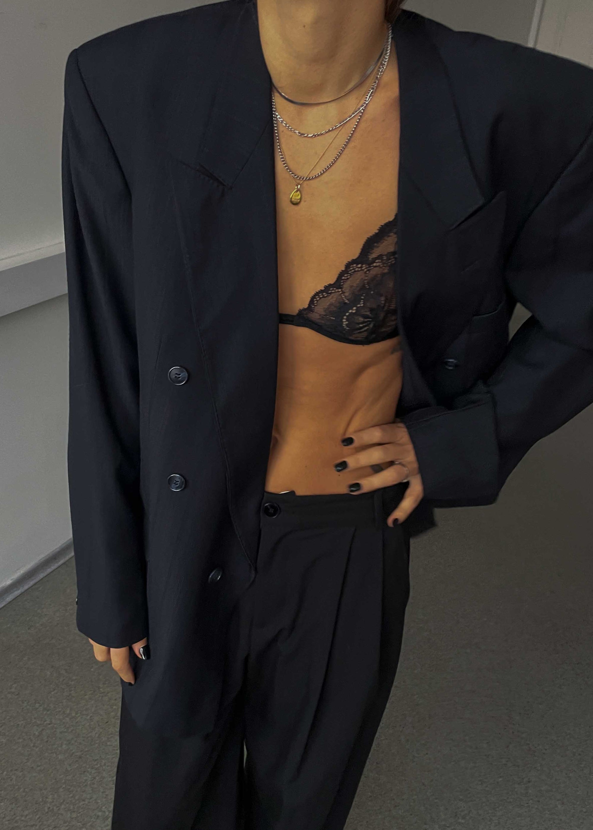 Vintage Blue Oversized Double Breasted Festive Blazer