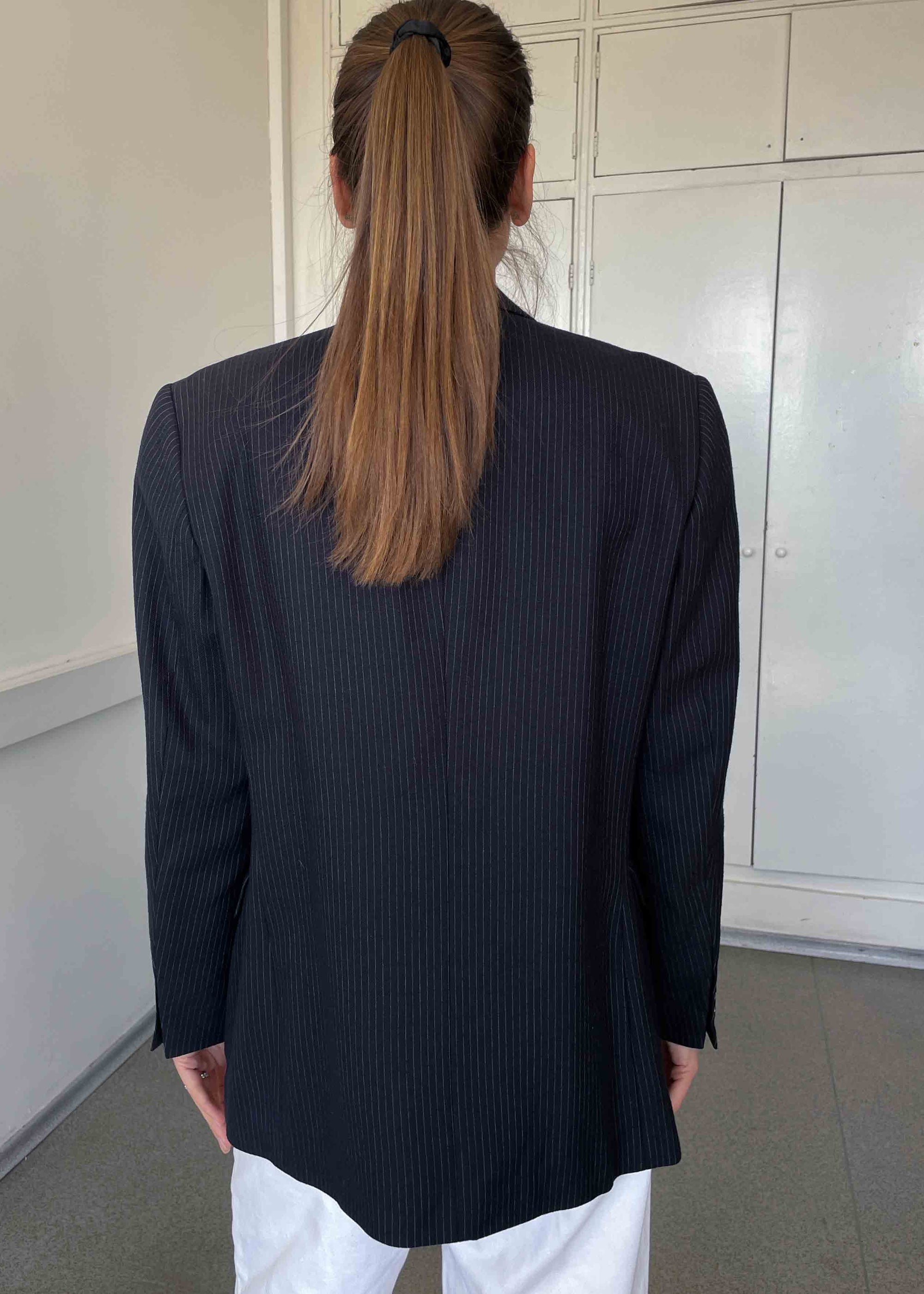 Vintage Navy Blue Striped Smaller Fit Blazer