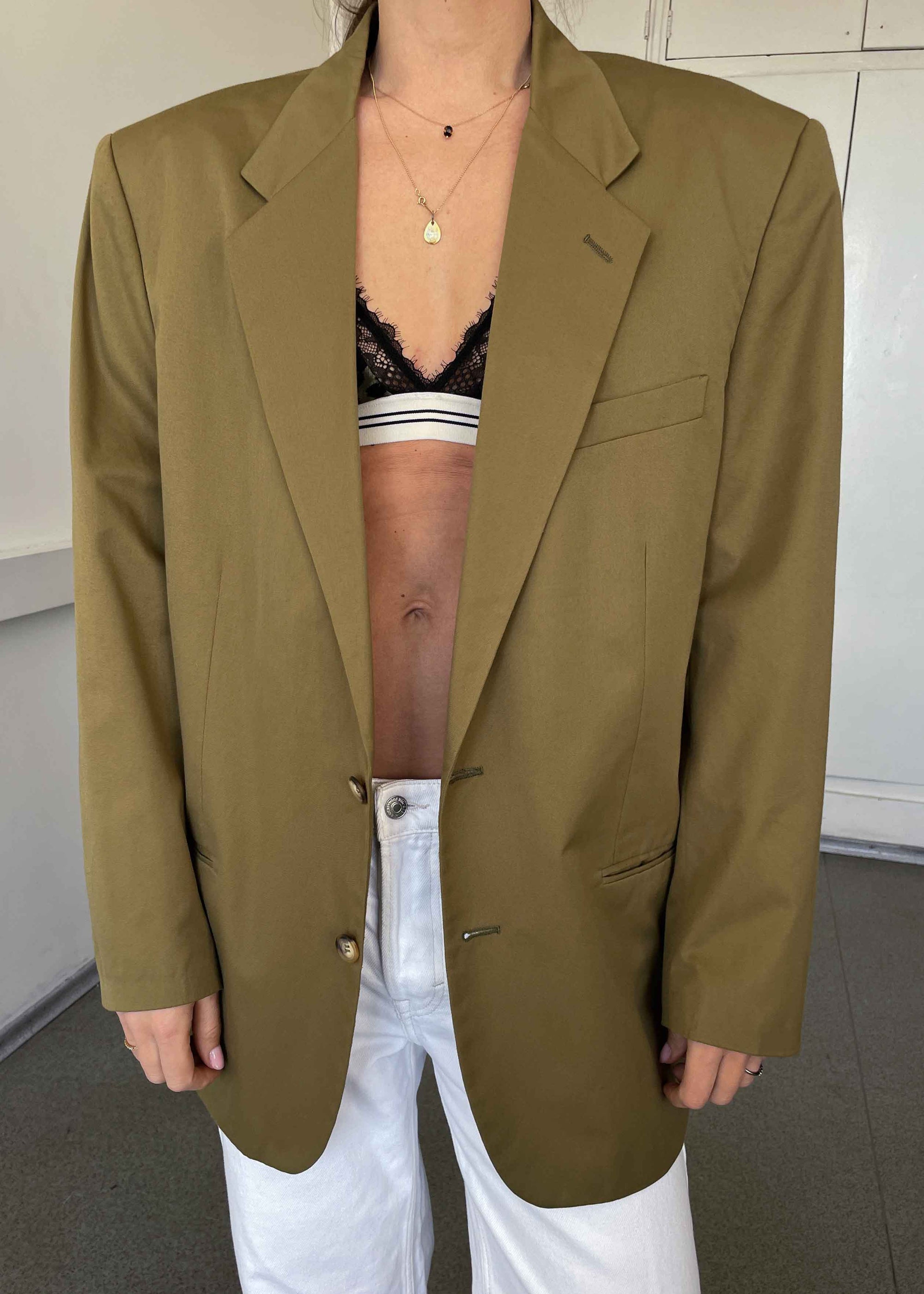 Vintage Khaki Green Oversized Light Weight Blazer