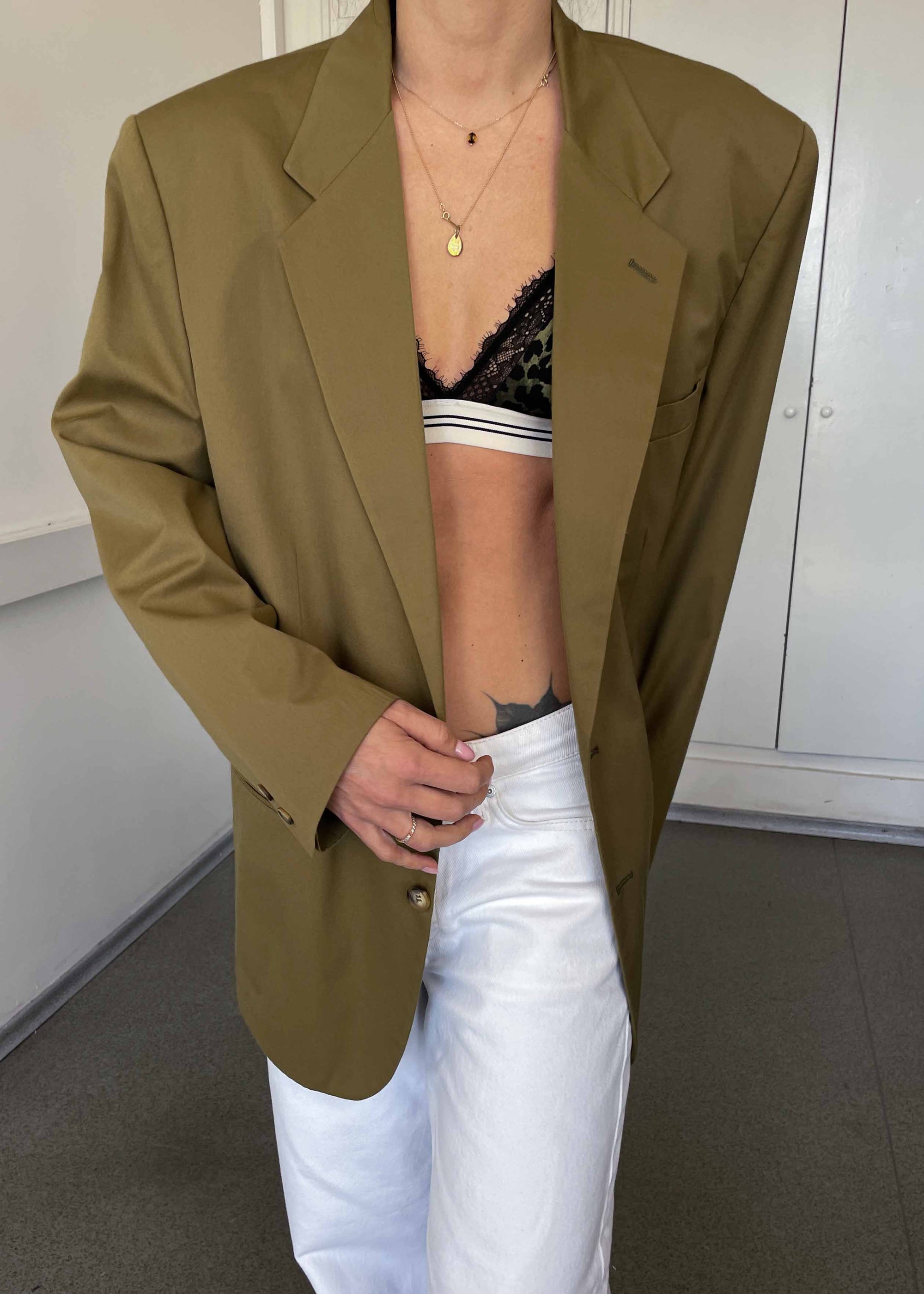 Vintage Khaki Green Oversized Light Weight Blazer