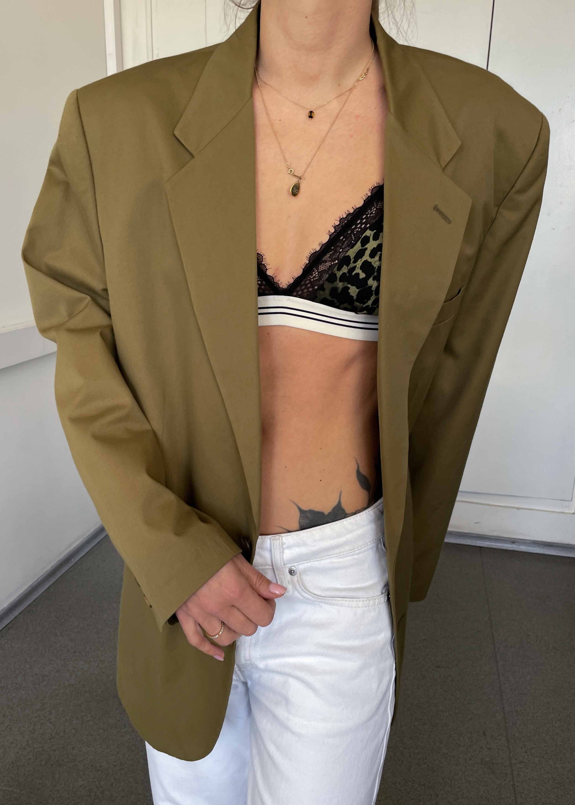 Vintage Khaki Green Oversized Light Weight Blazer