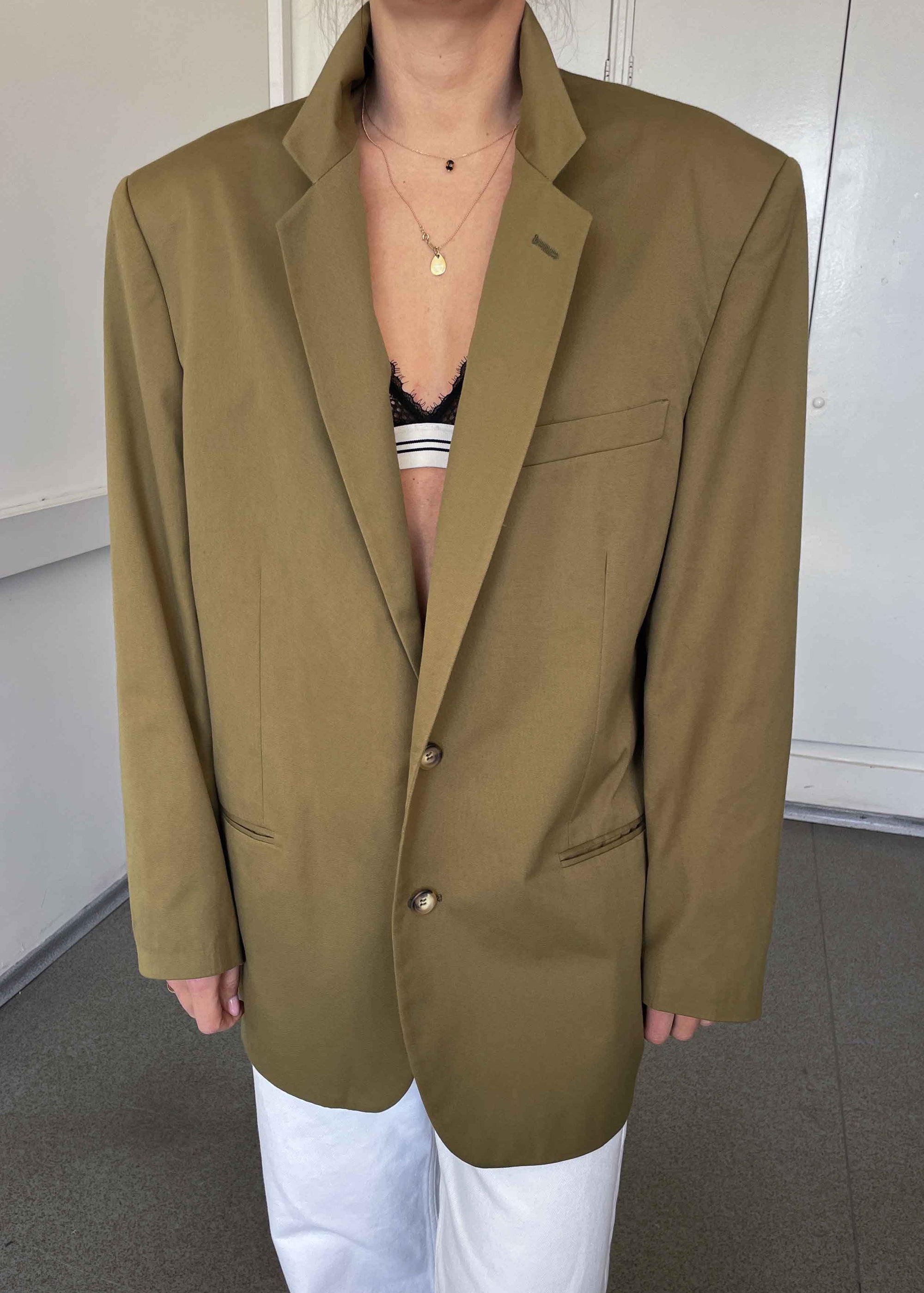 Vintage Khaki Green Oversized Light Weight Blazer