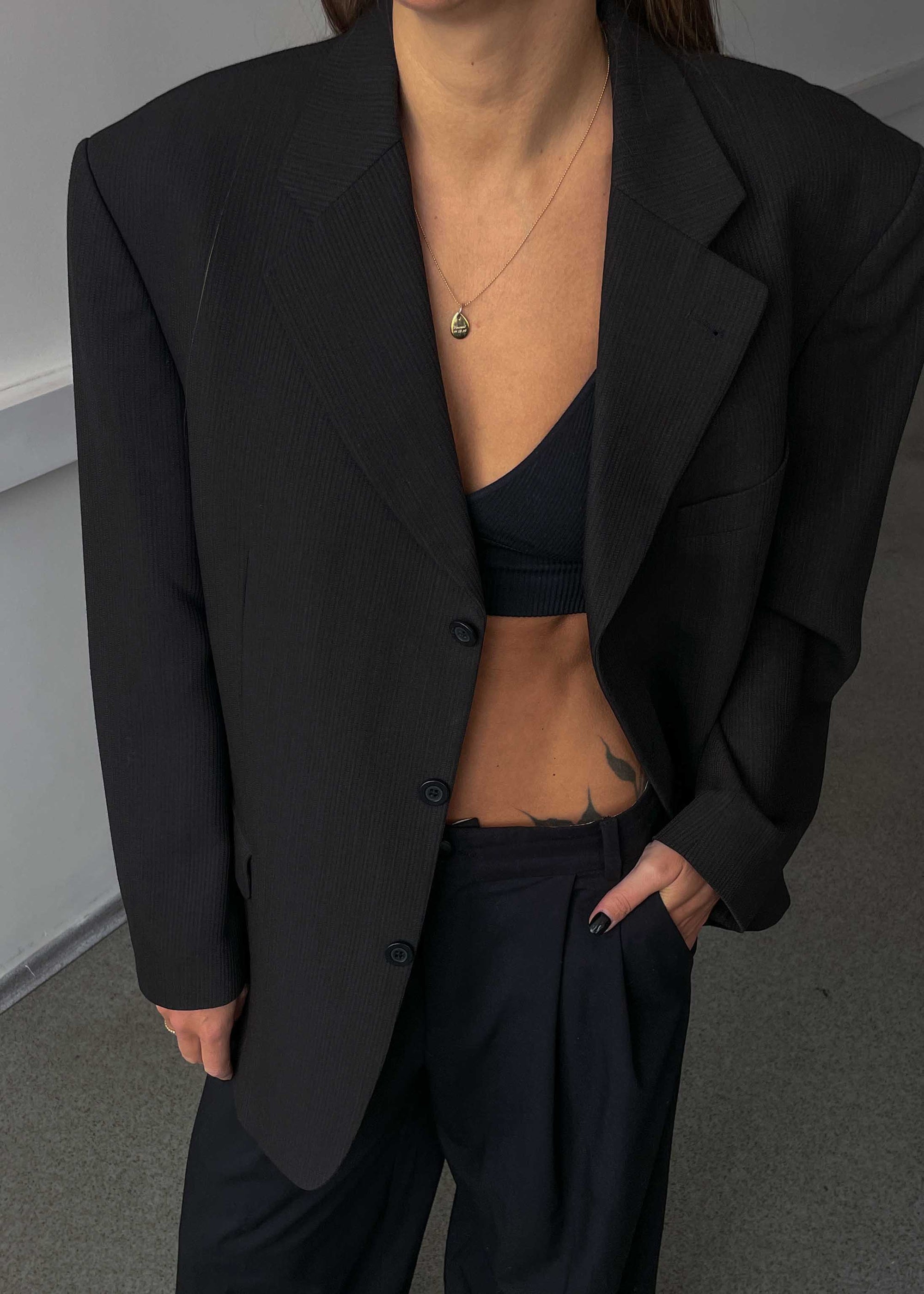 Vintage Brown Striped Oversized Classic Blazer