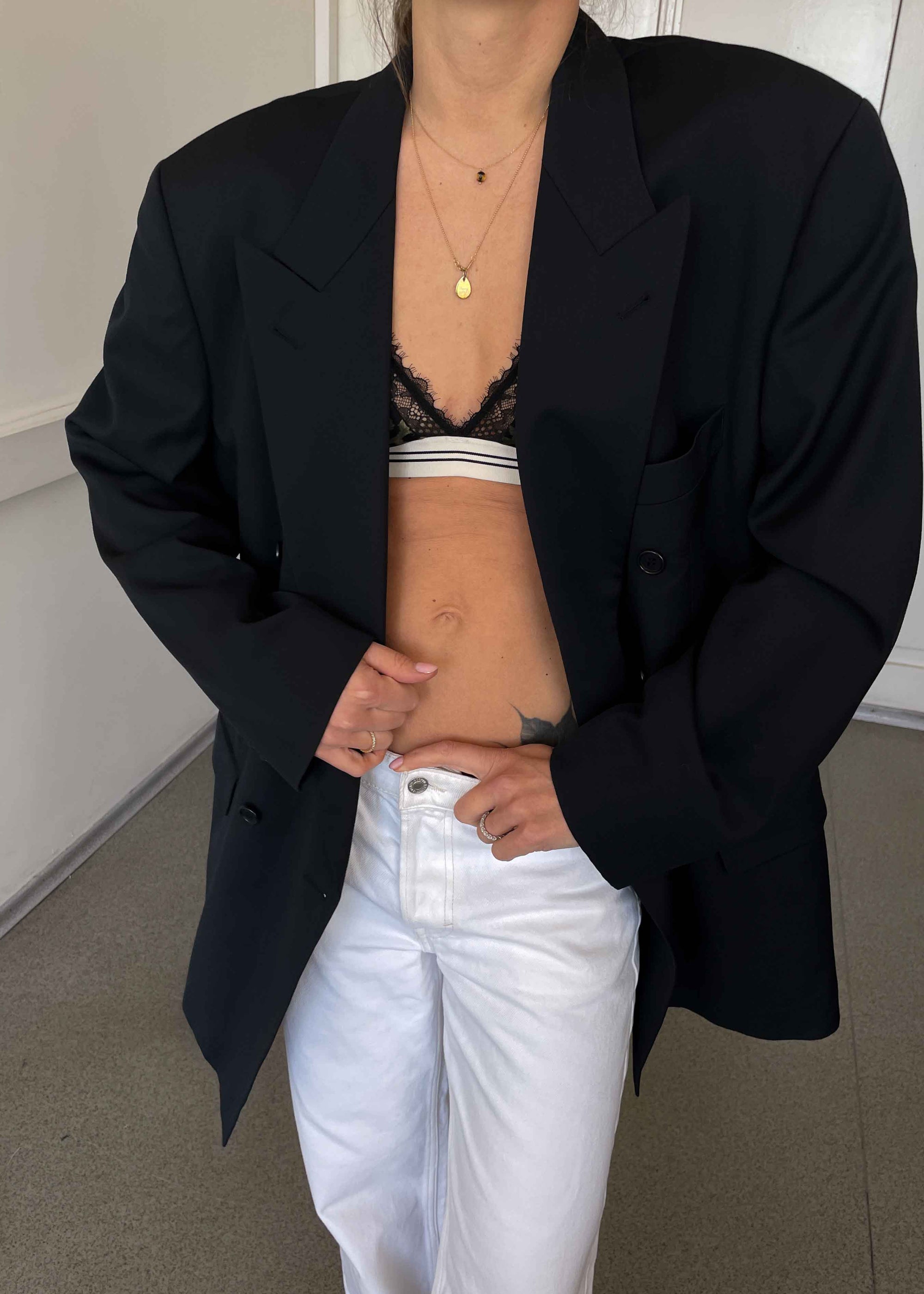 Vintage Navy Blue Oversized 100% WOOL Double Breasted Blazer