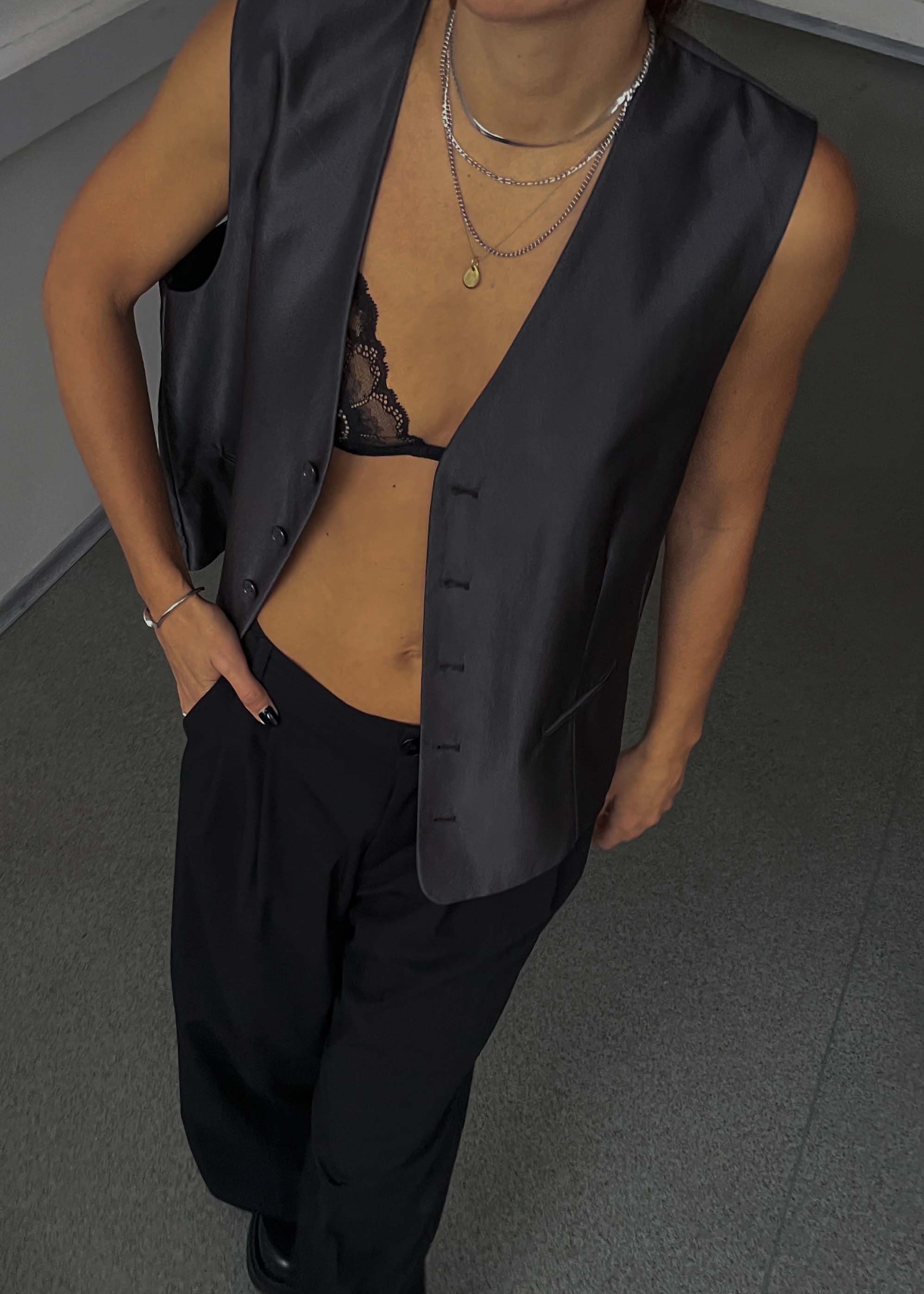 Vintage Grey Oversized Shiny Festive Vest