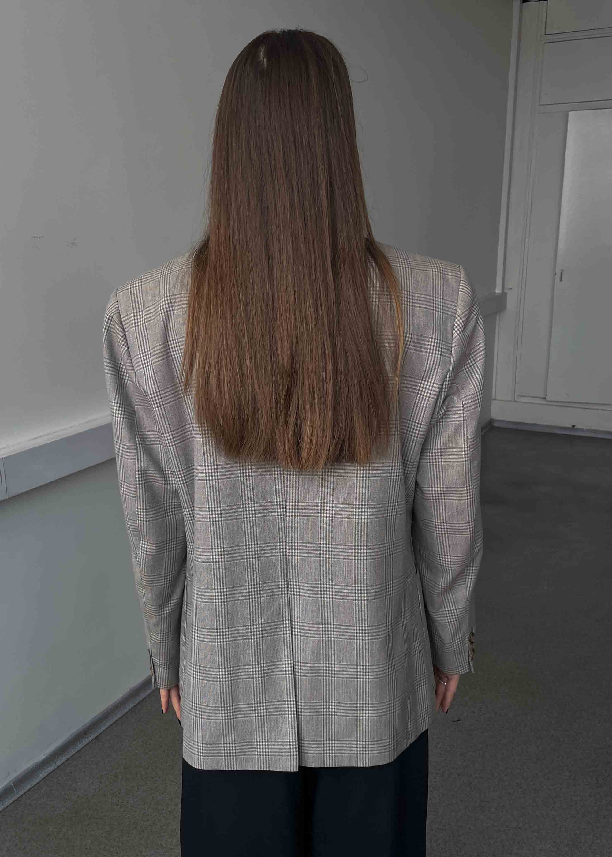 Vintage Grey Checked Oversized Blazer