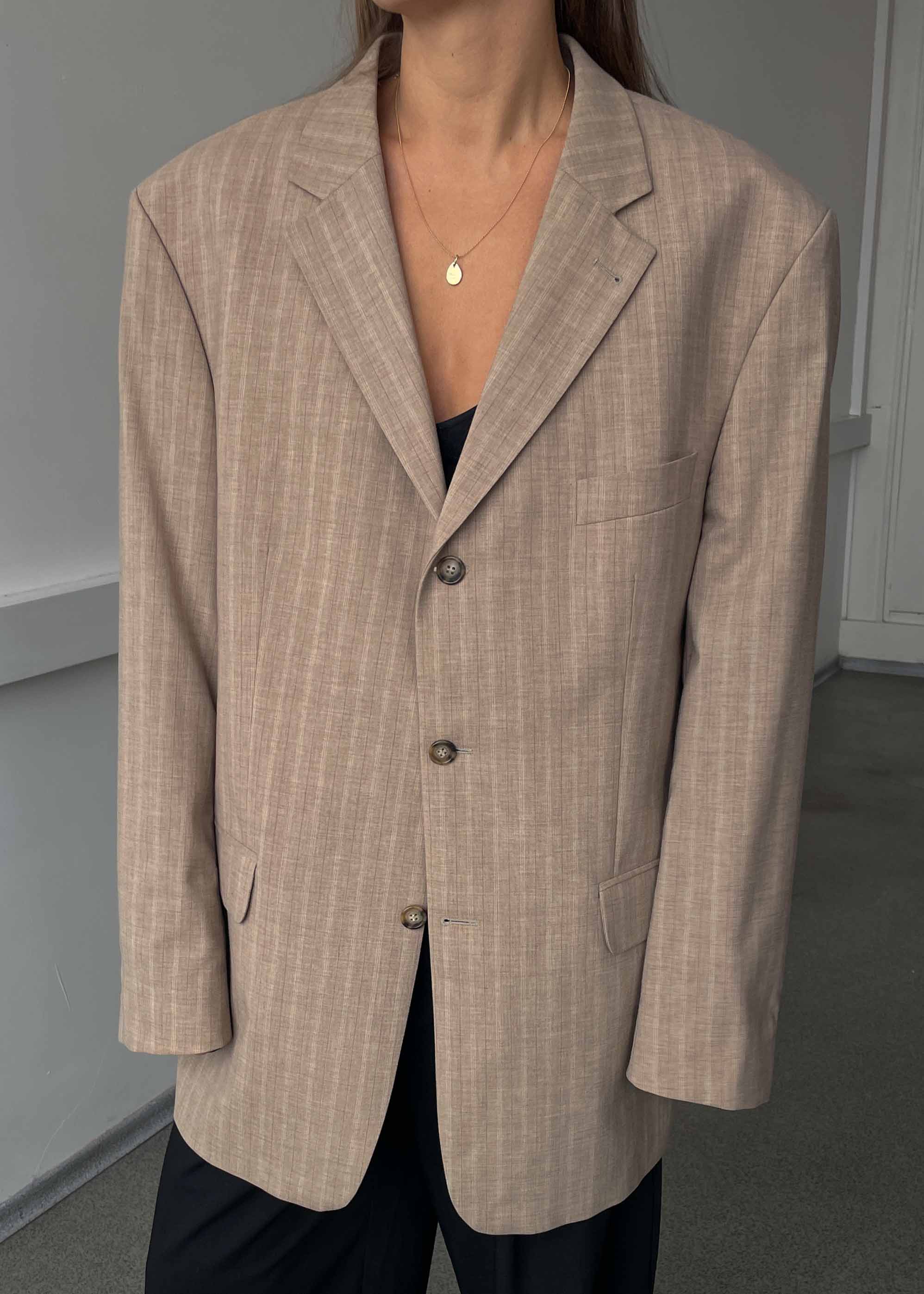 Vintage Cream Patterned Oversized Blazer