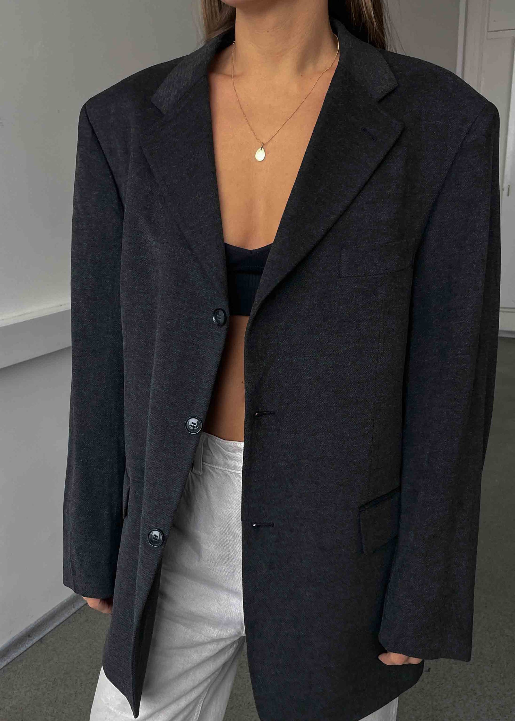 Vintage Grey Oversized Velvet Blazer