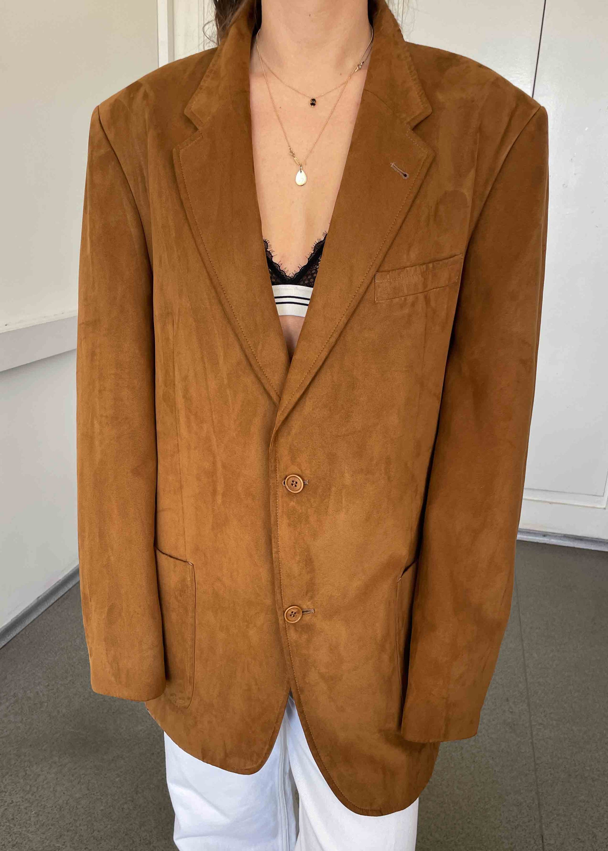 Vintage Brown Oversized Faux Suede Blazer