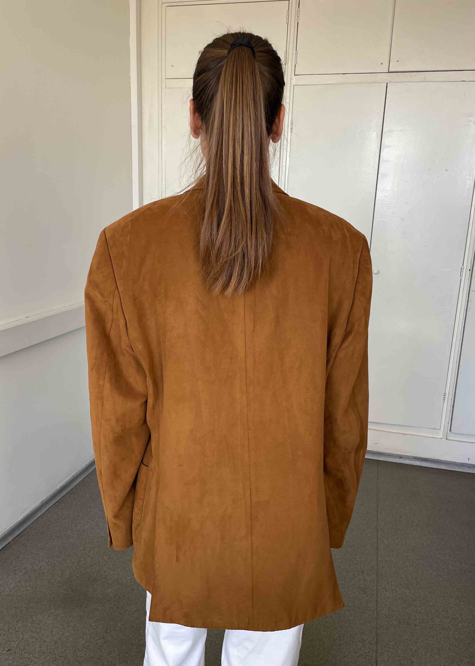 Vintage Brown Oversized Faux Suede Blazer