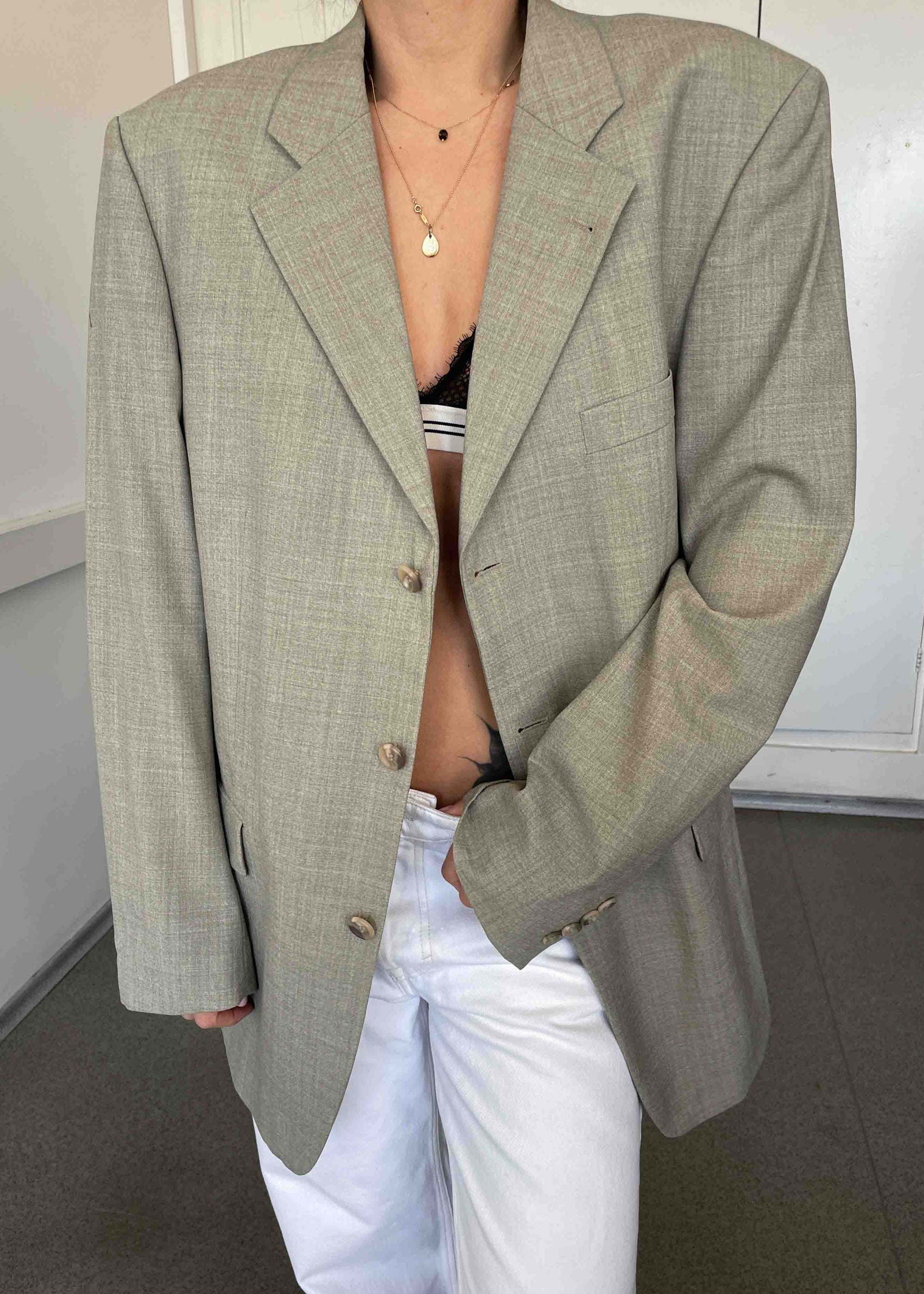 Vintage Sage Green Oversized Blazer