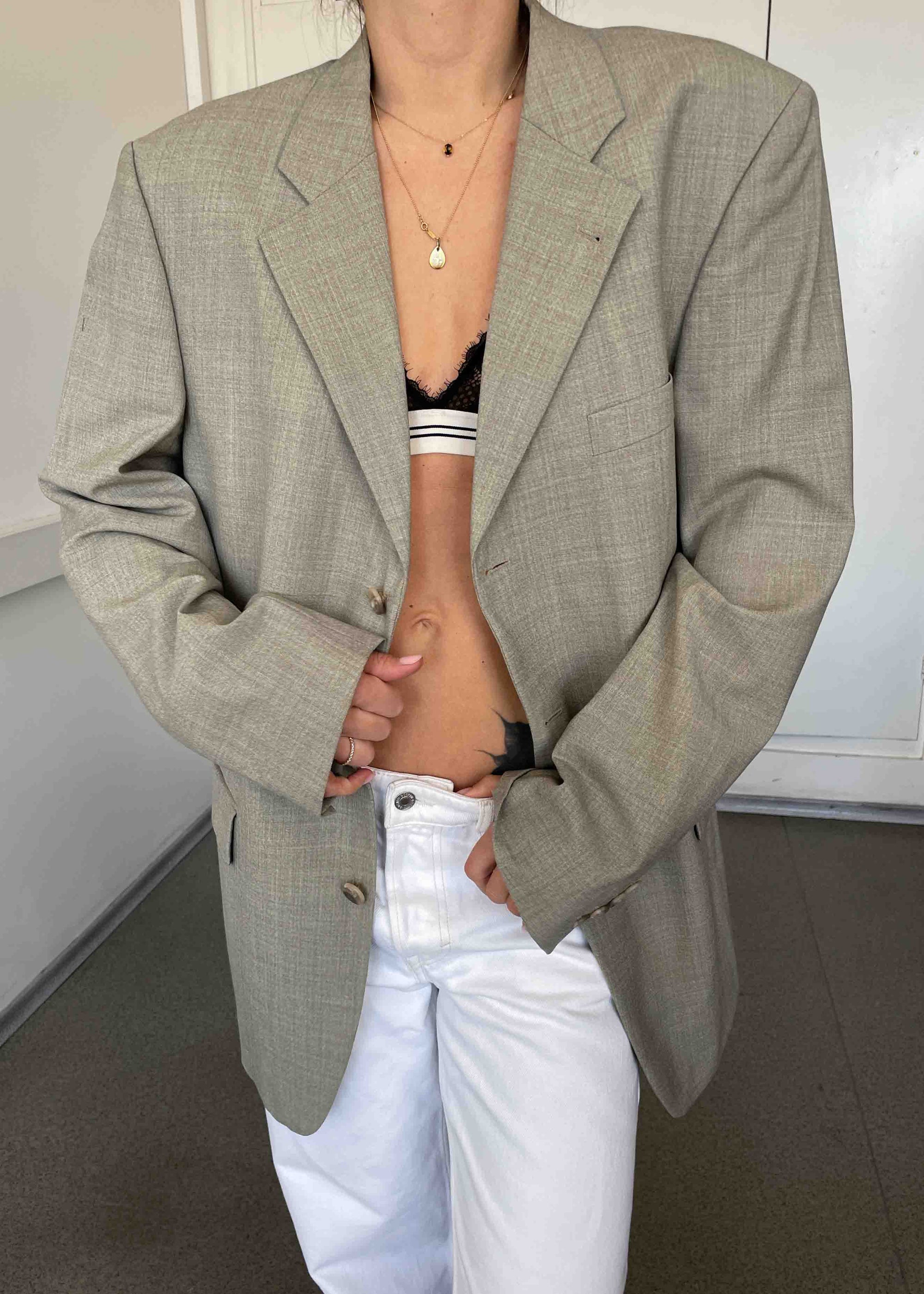 Vintage Sage Green Oversized Blazer