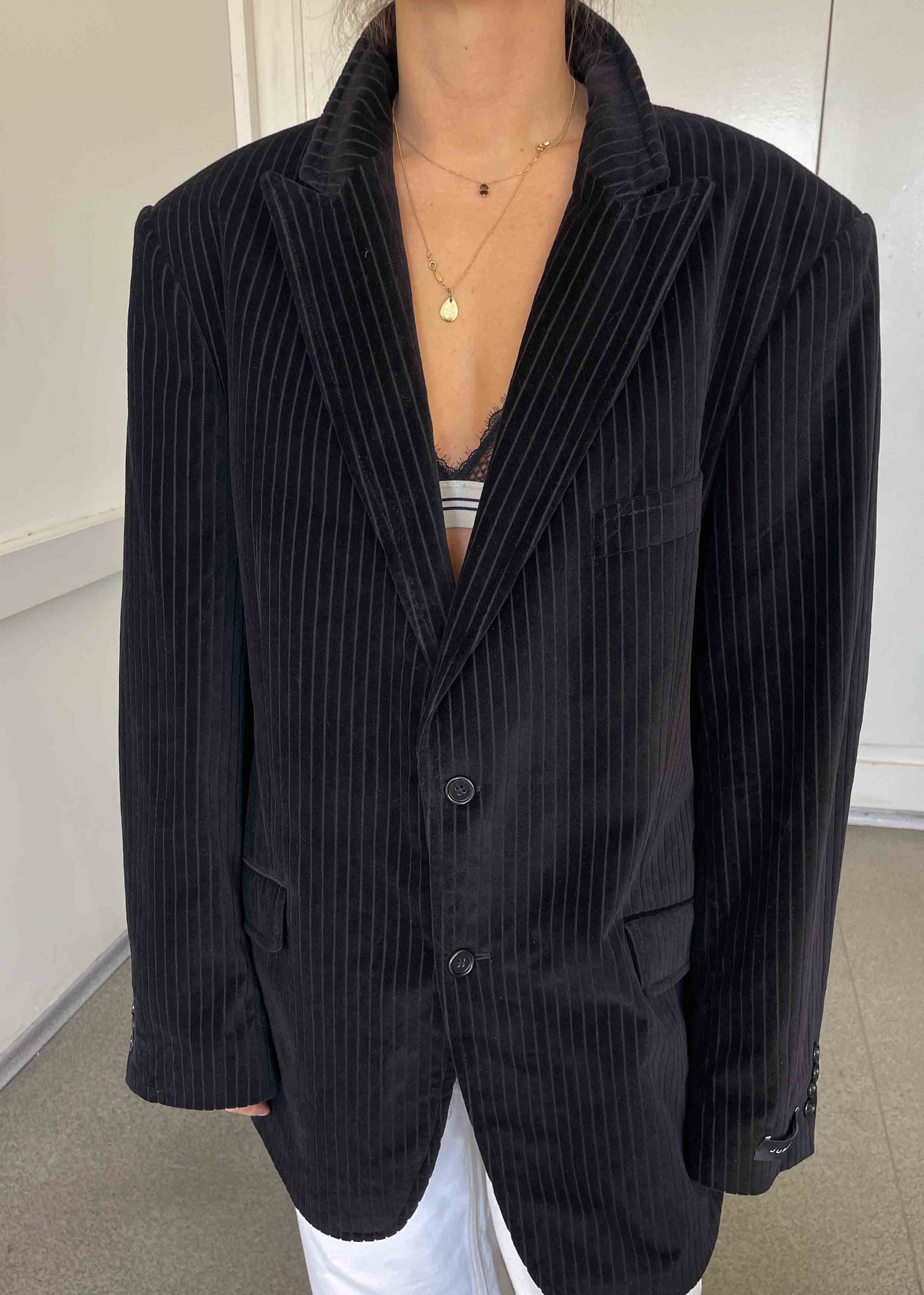 Vintage Black Velvet Oversized Blazer