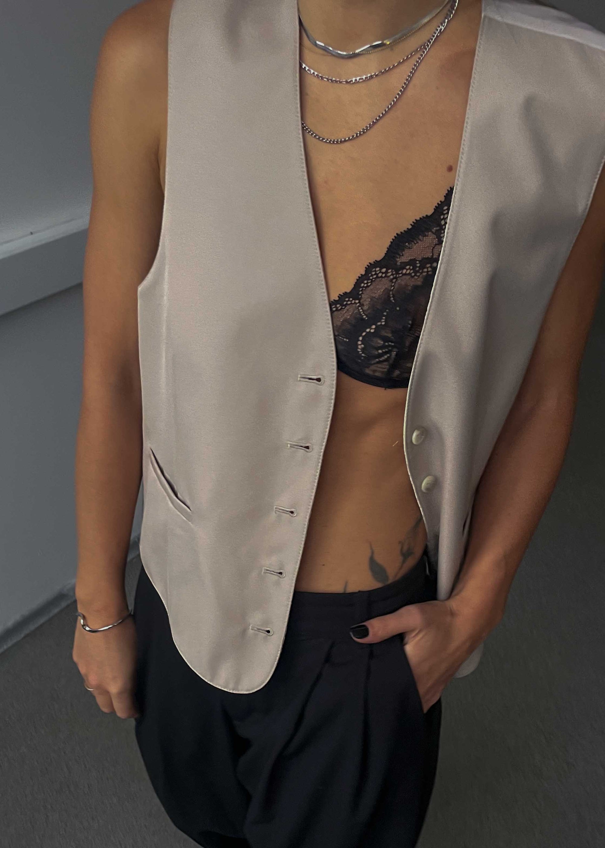 Vintage Beige Reversible Oversized Festive Vest