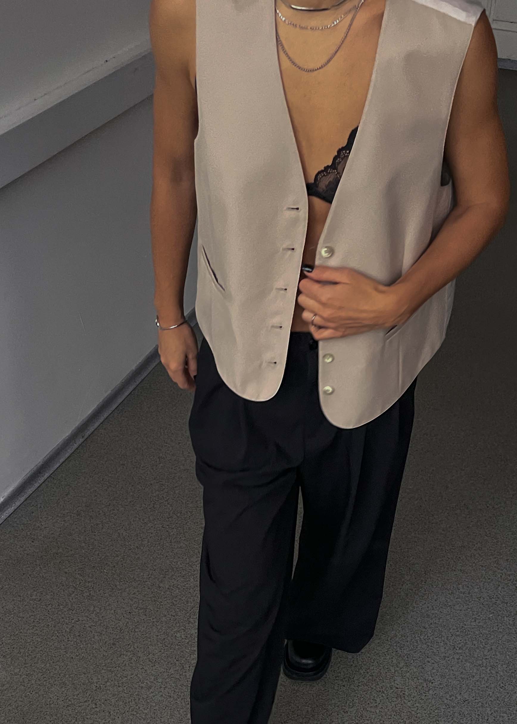 Vintage Beige Reversible Oversized Festive Vest