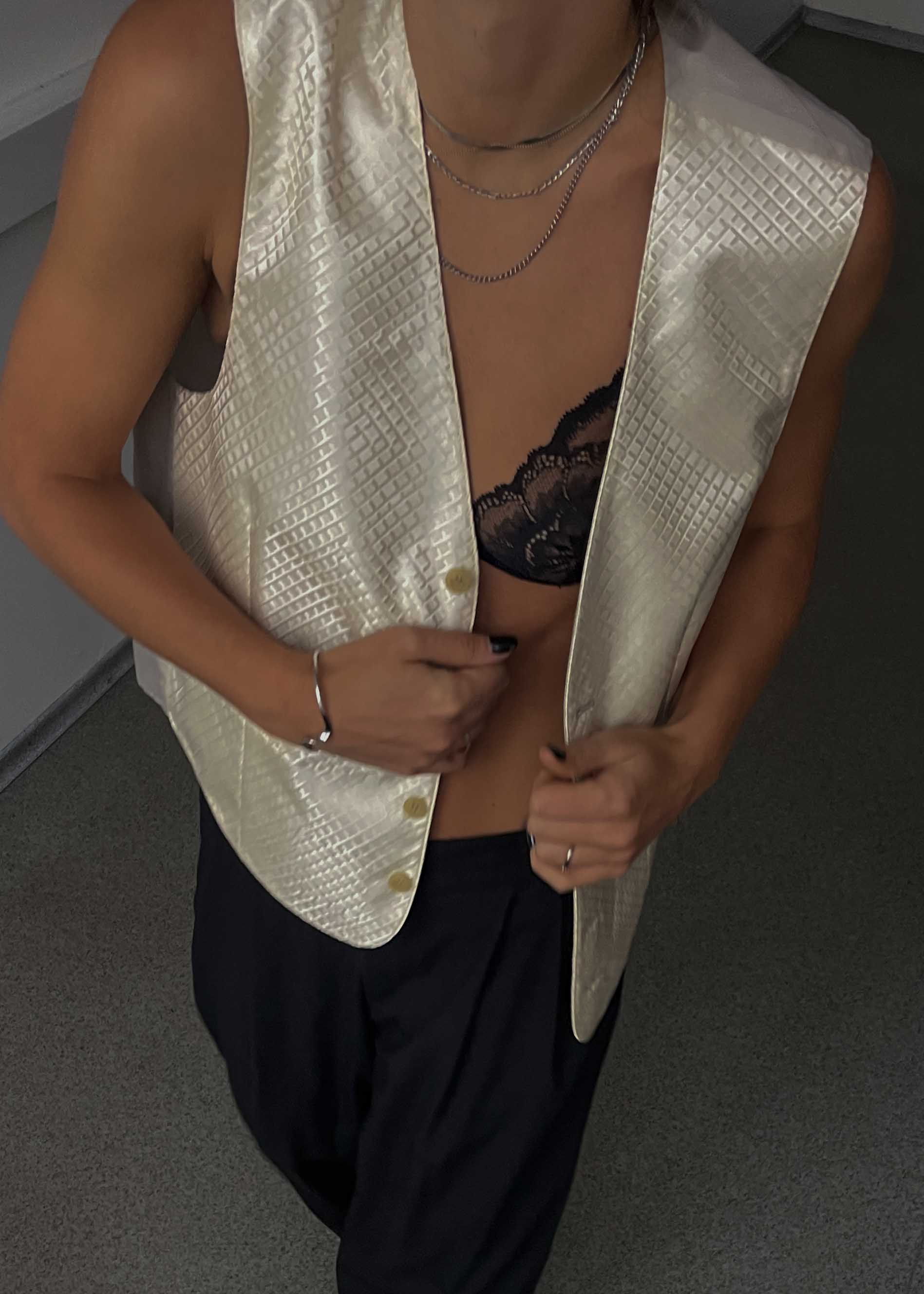 Vintage Beige Reversible Oversized Festive Vest