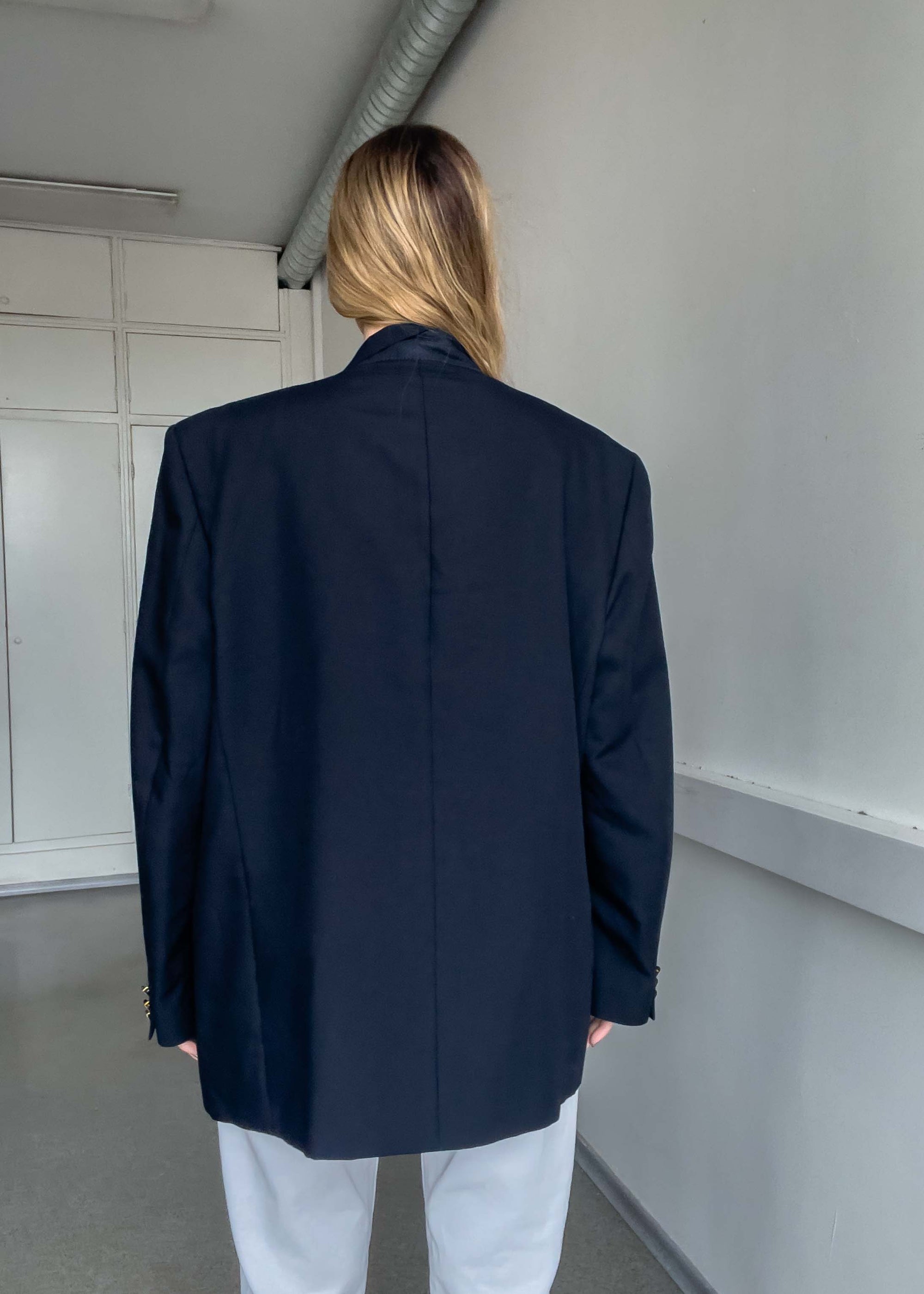 Vintage Navy Blue Oversized Double Breasted Blazer