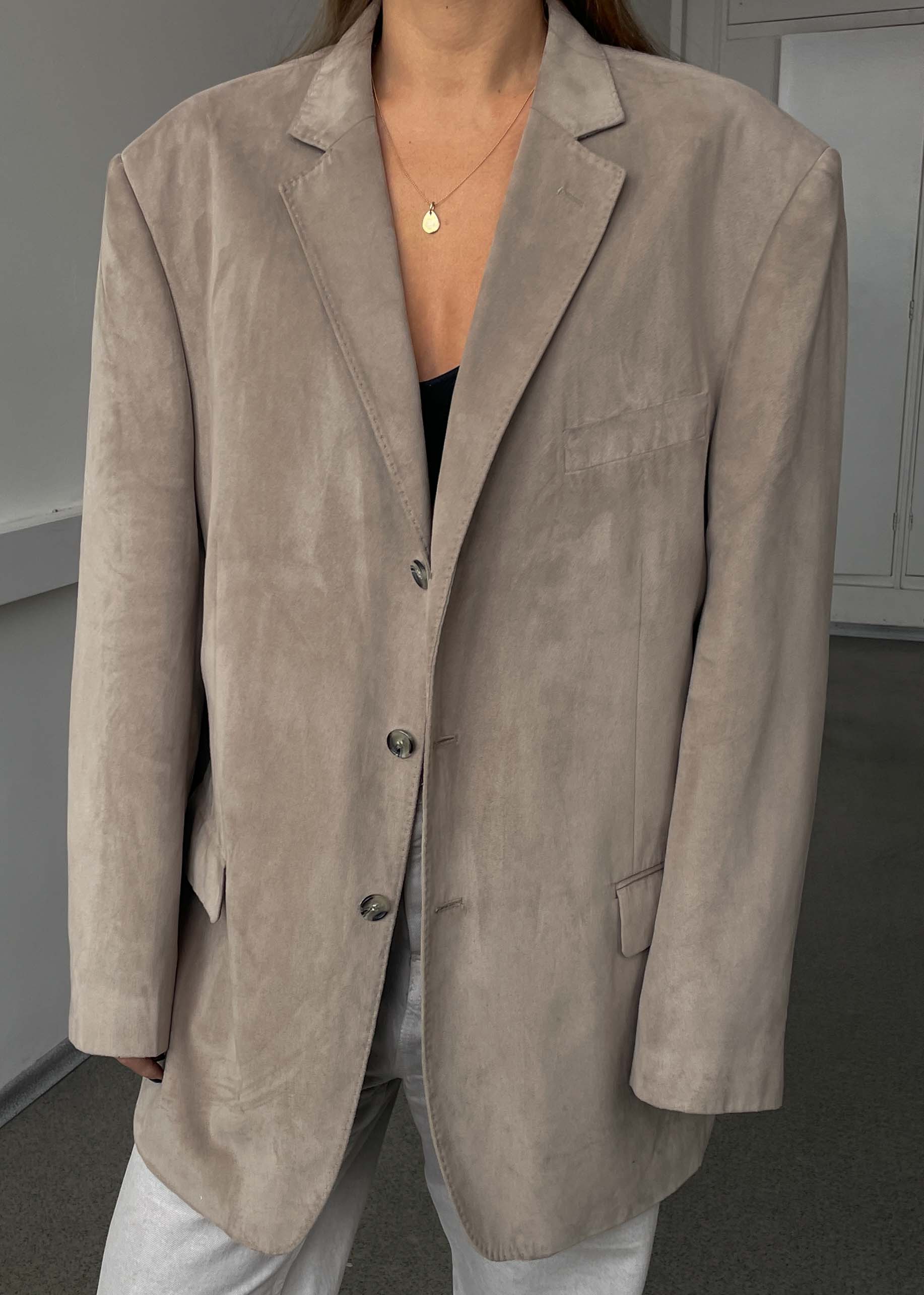 Vintage Beige Faux Suede Oversized Blazer