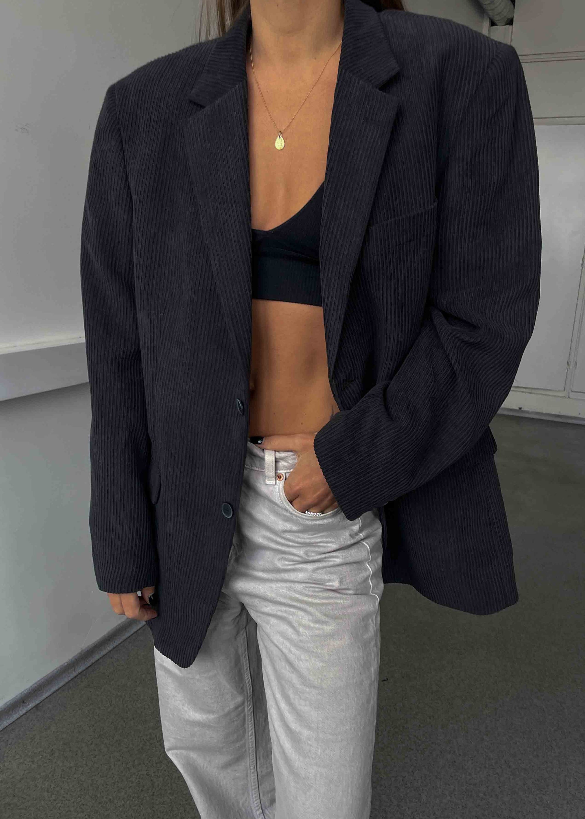 Vintage Faded Black Oversized Corduroy Blazer