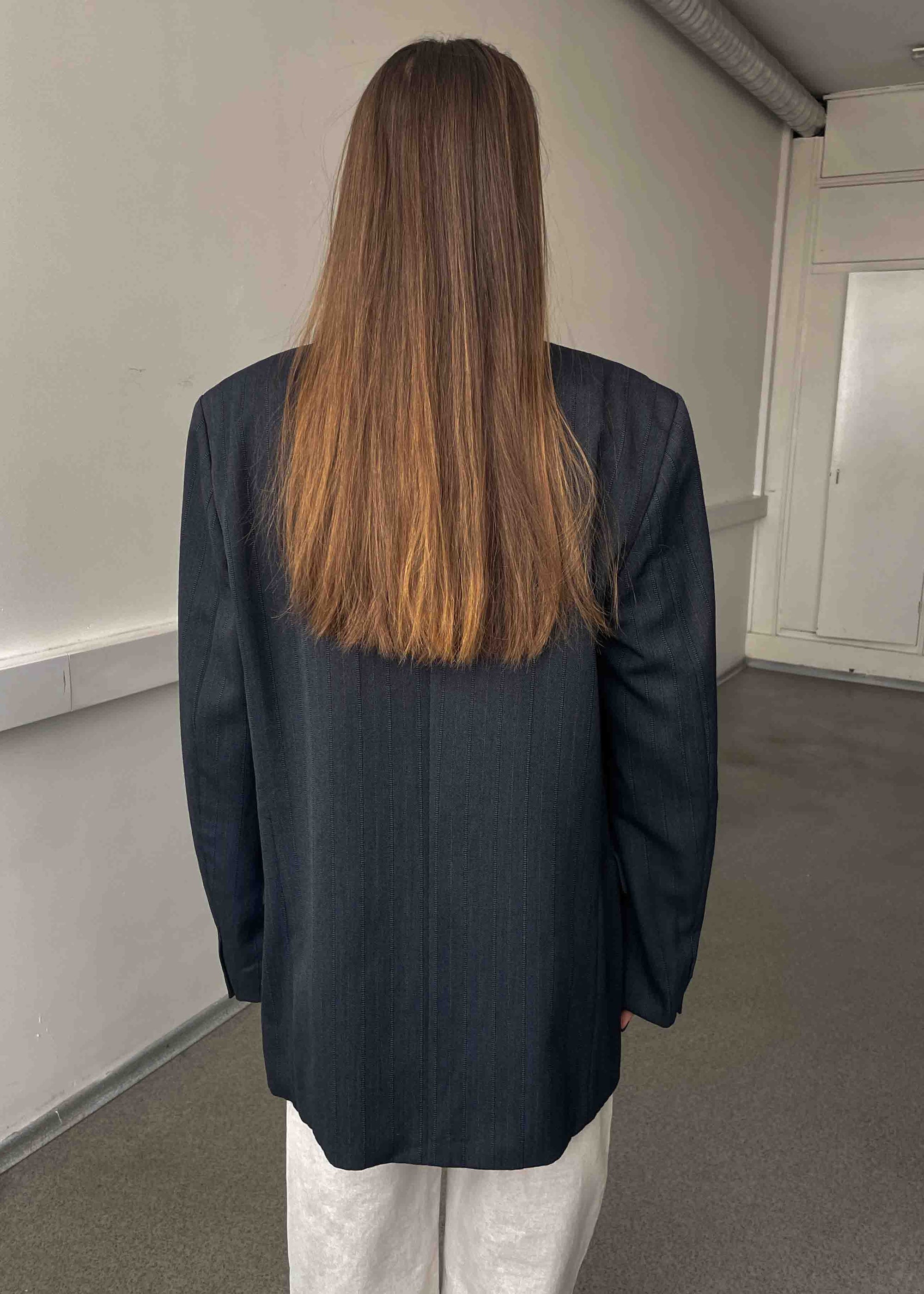 Vintage Grey Striped Double Breasted Blazer